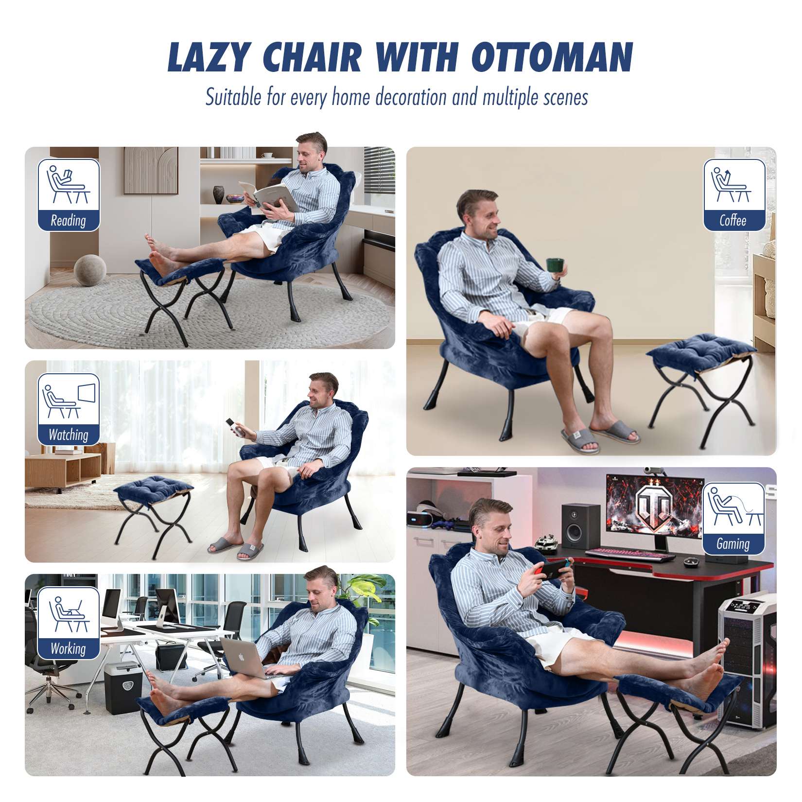Avocahom Lazy Chair with Folding Ottoman