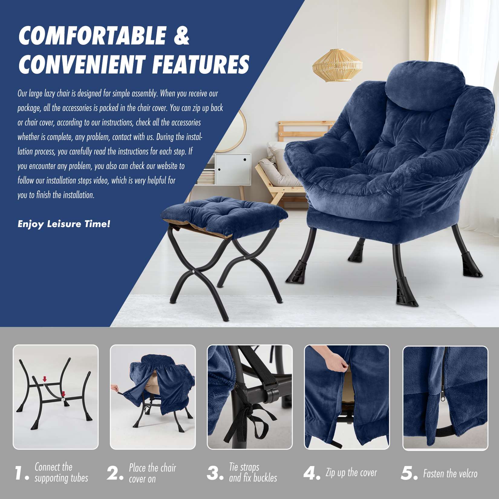 Avocahom Lazy Chair with Folding Ottoman