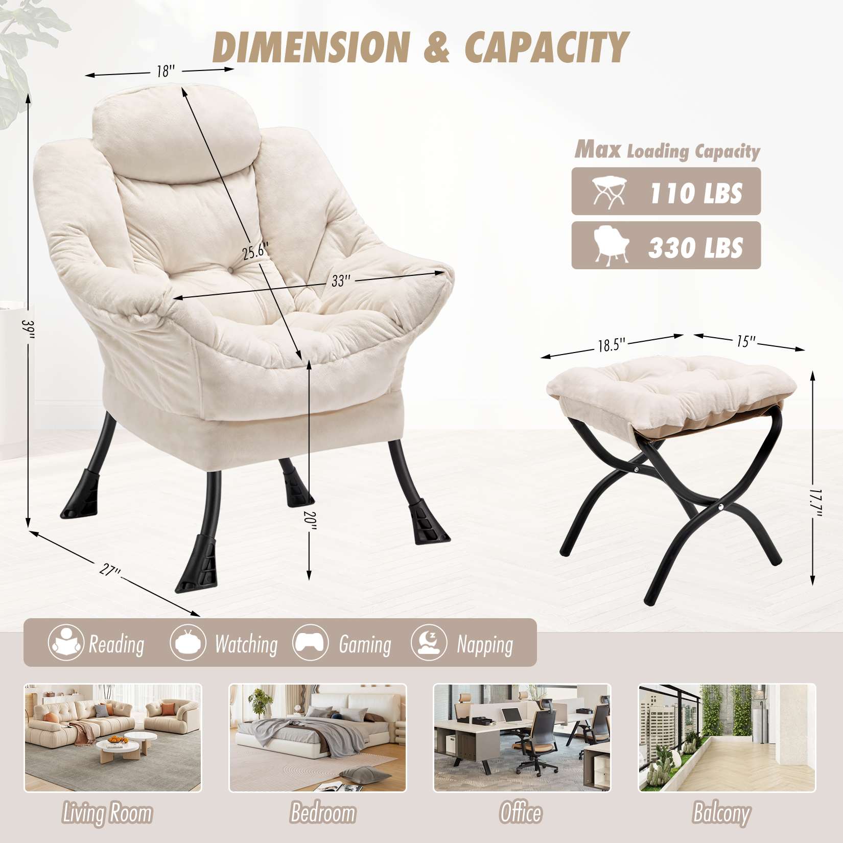 Avocahom Lazy Chair with Folding Ottoman