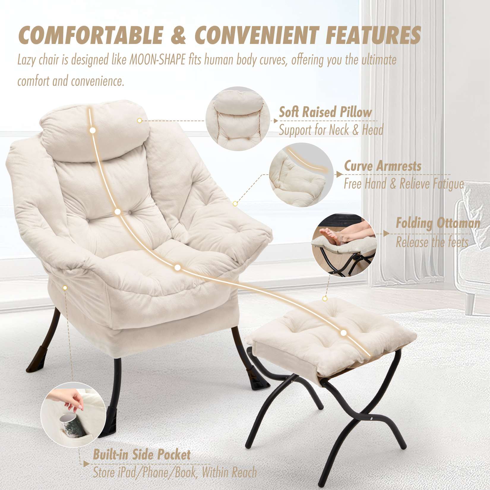Avocahom Lazy Chair with Folding Ottoman