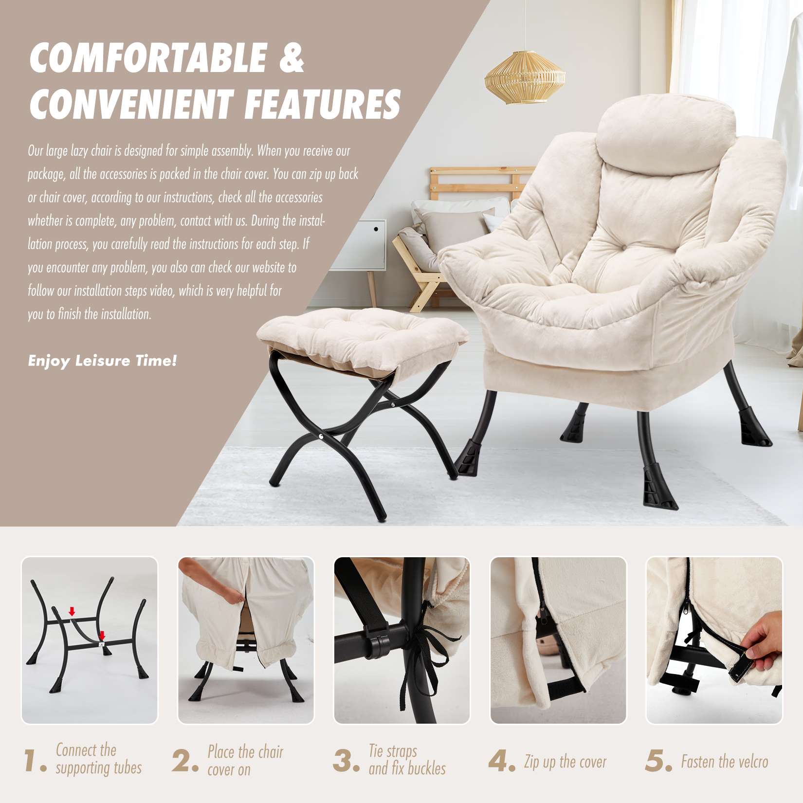 Avocahom Lazy Chair with Folding Ottoman