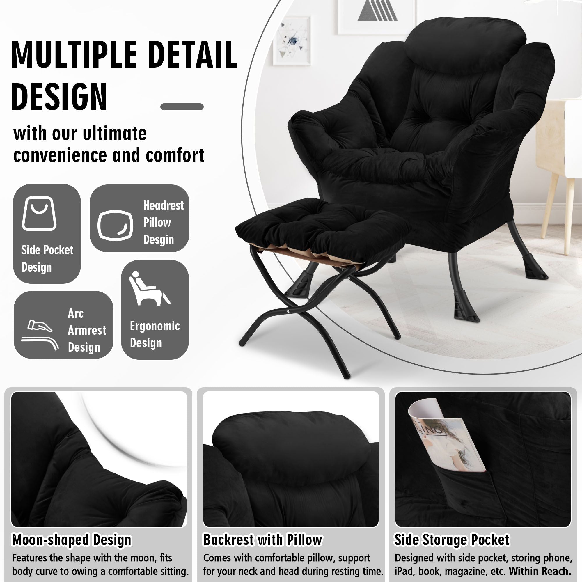 Avocahom Lazy Chair with Folding Ottoman