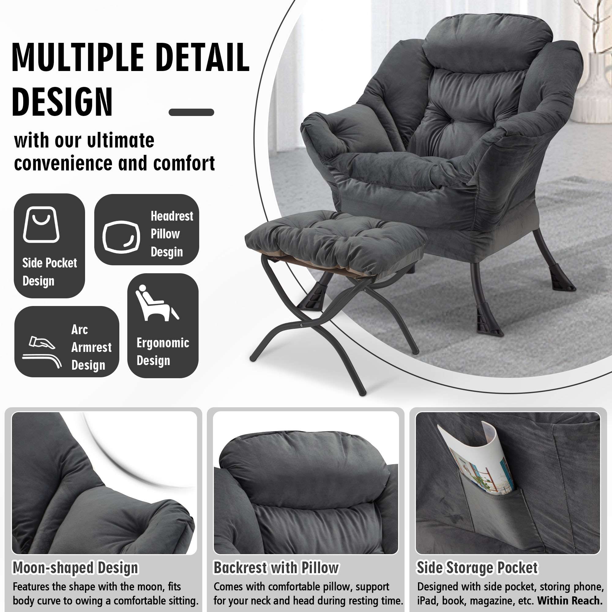 Avocahom Lazy Chair with Folding Ottoman