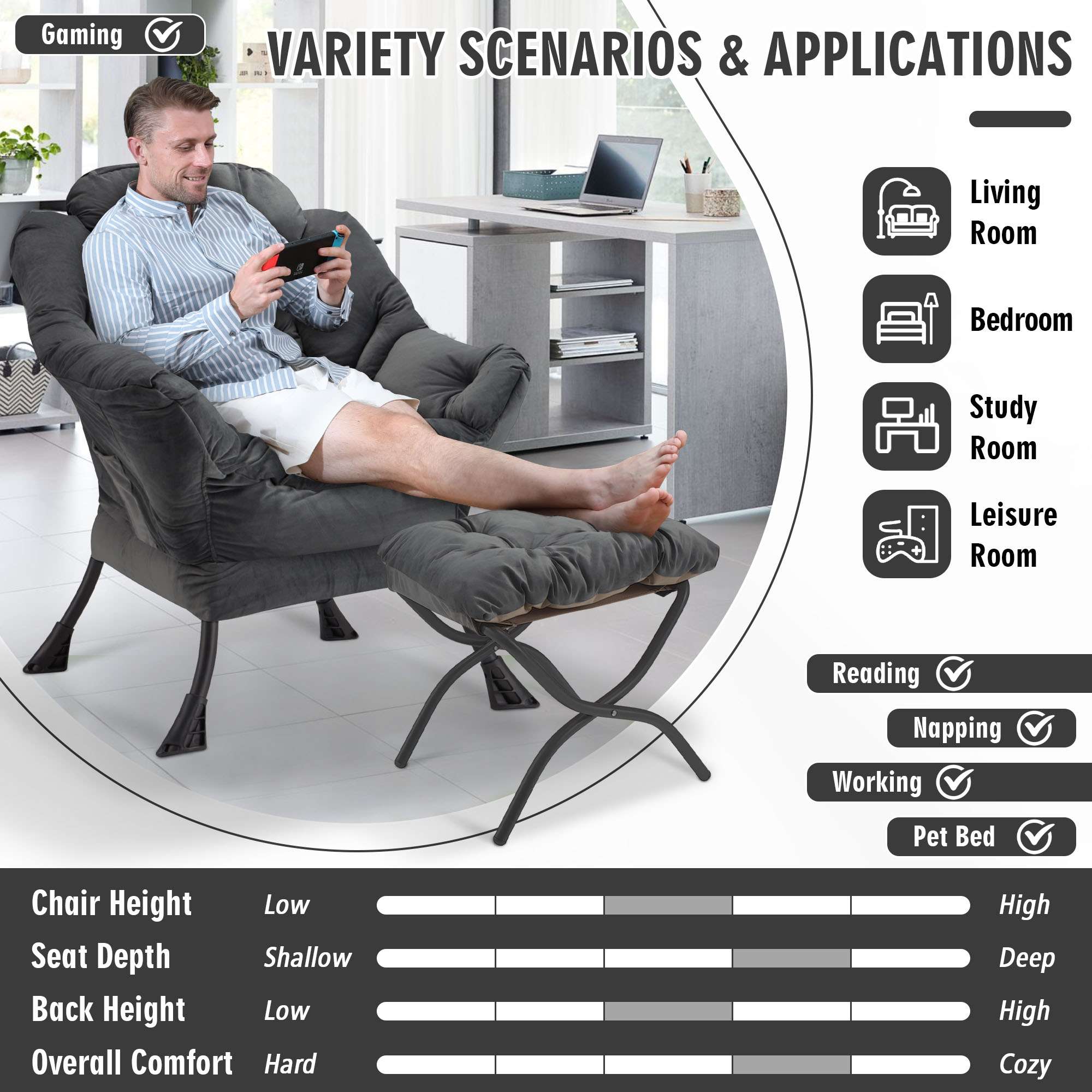 Avocahom Lazy Chair with Folding Ottoman