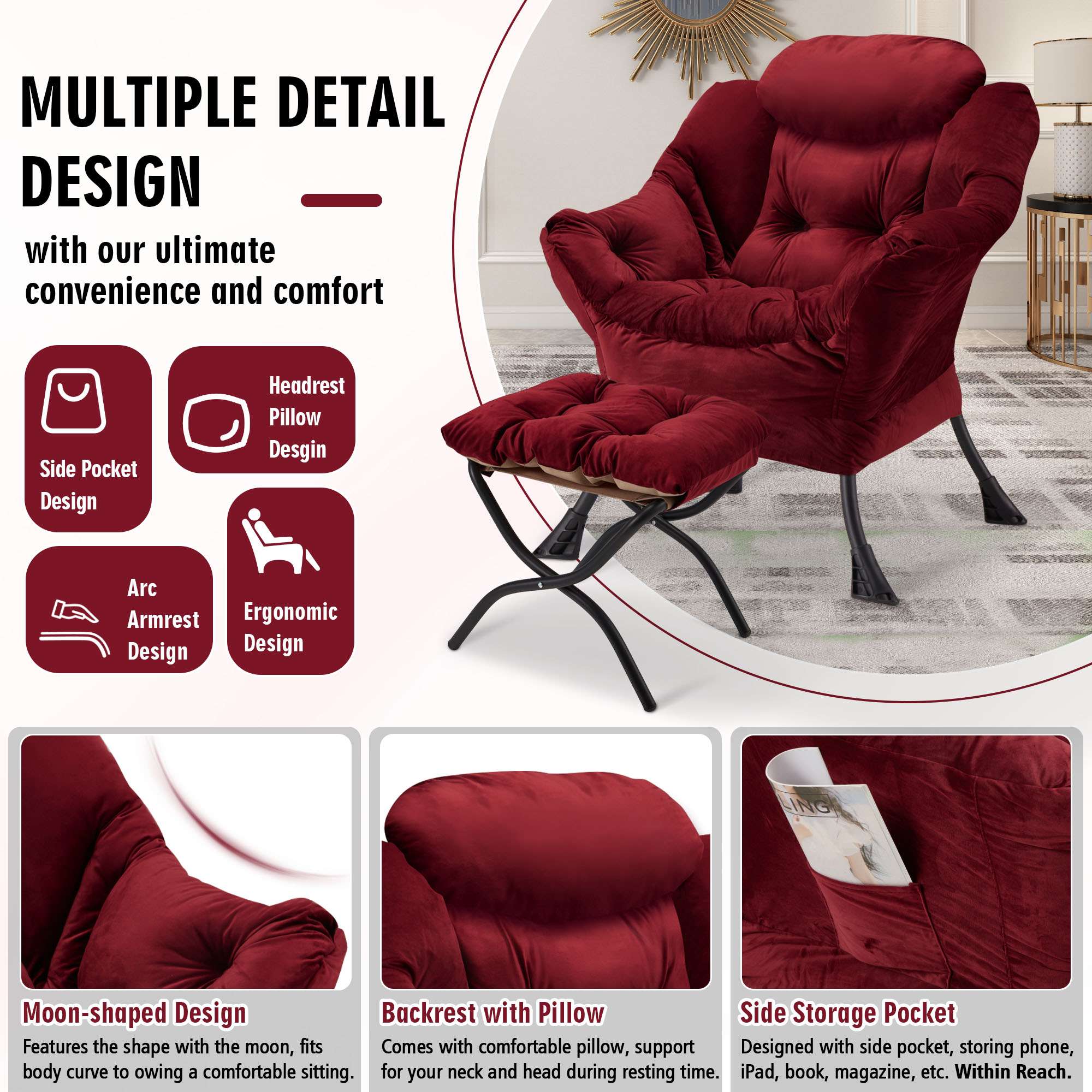 Avocahom Lazy Chair with Folding Ottoman