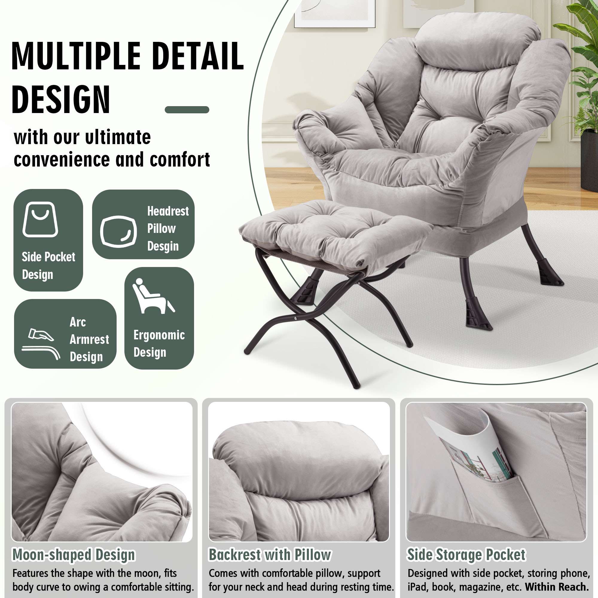 Avocahom Lazy Chair with Folding Ottoman