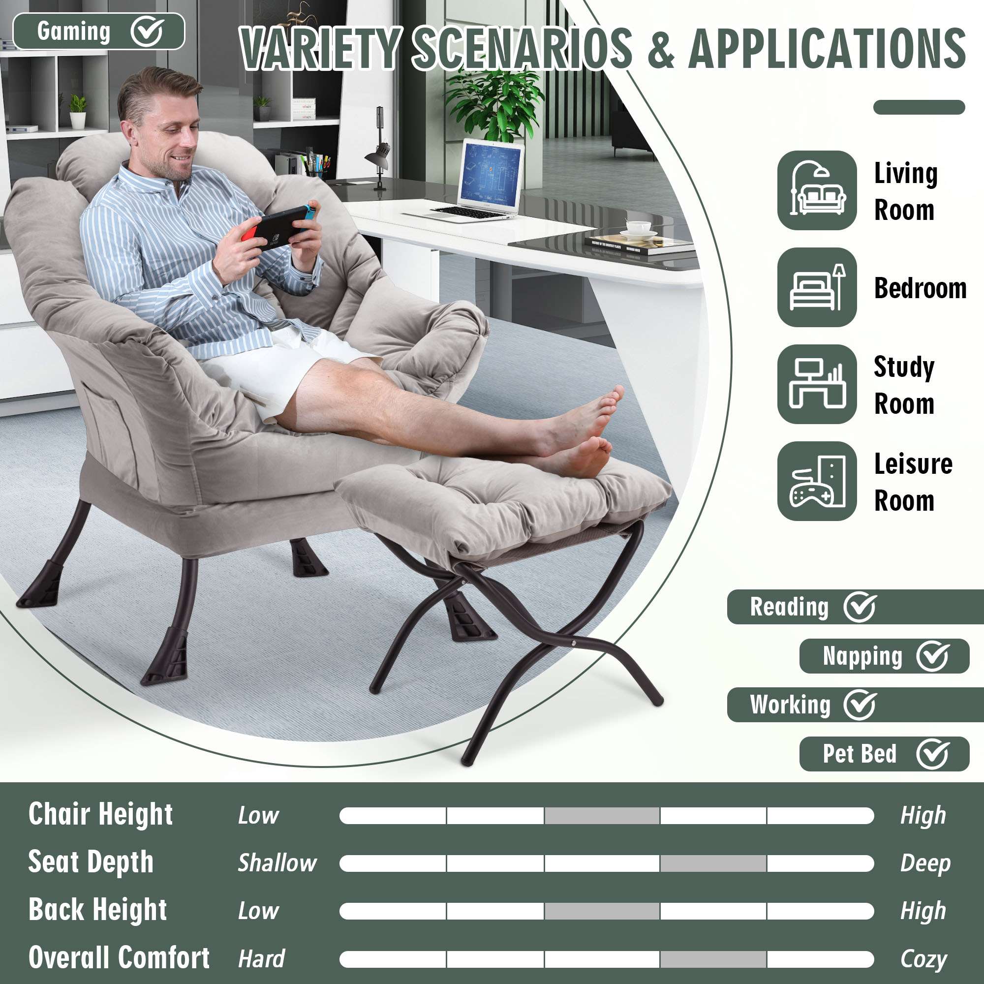 Avocahom Lazy Chair with Folding Ottoman