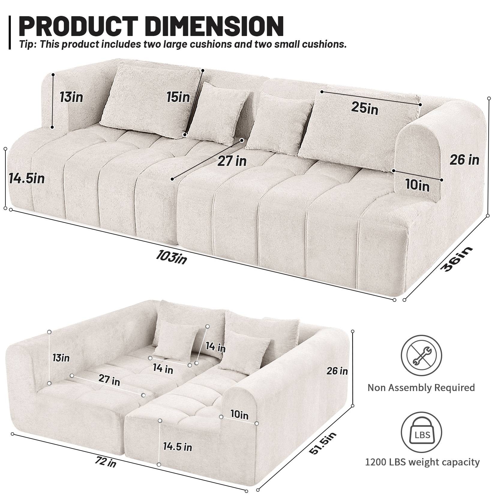 103" Modular Sectional Sofa Couch