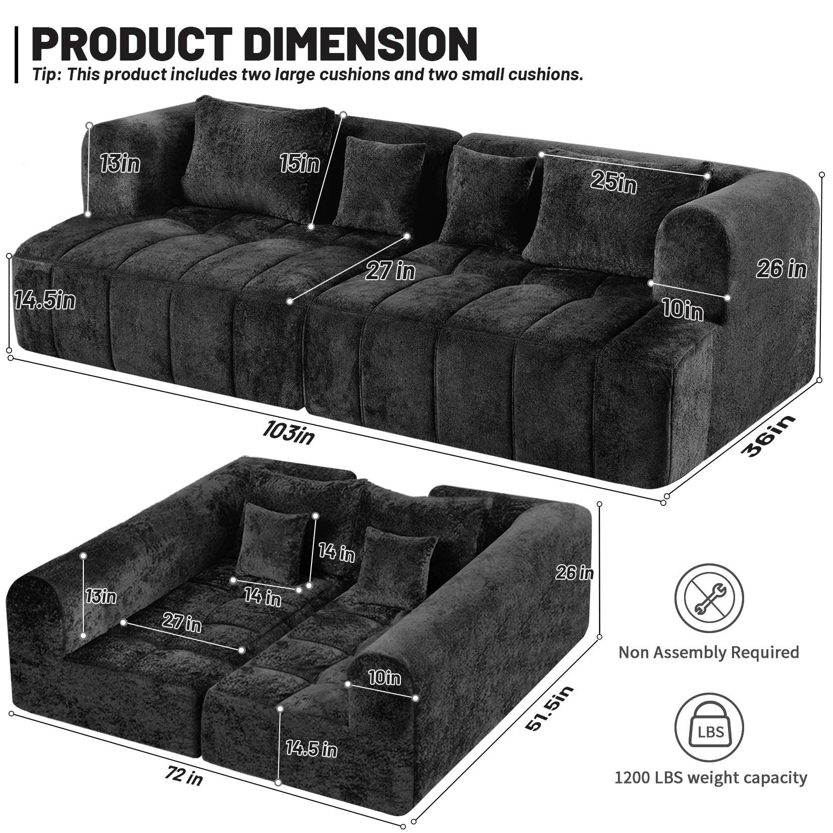 103" Modular Sectional Sofa Couch