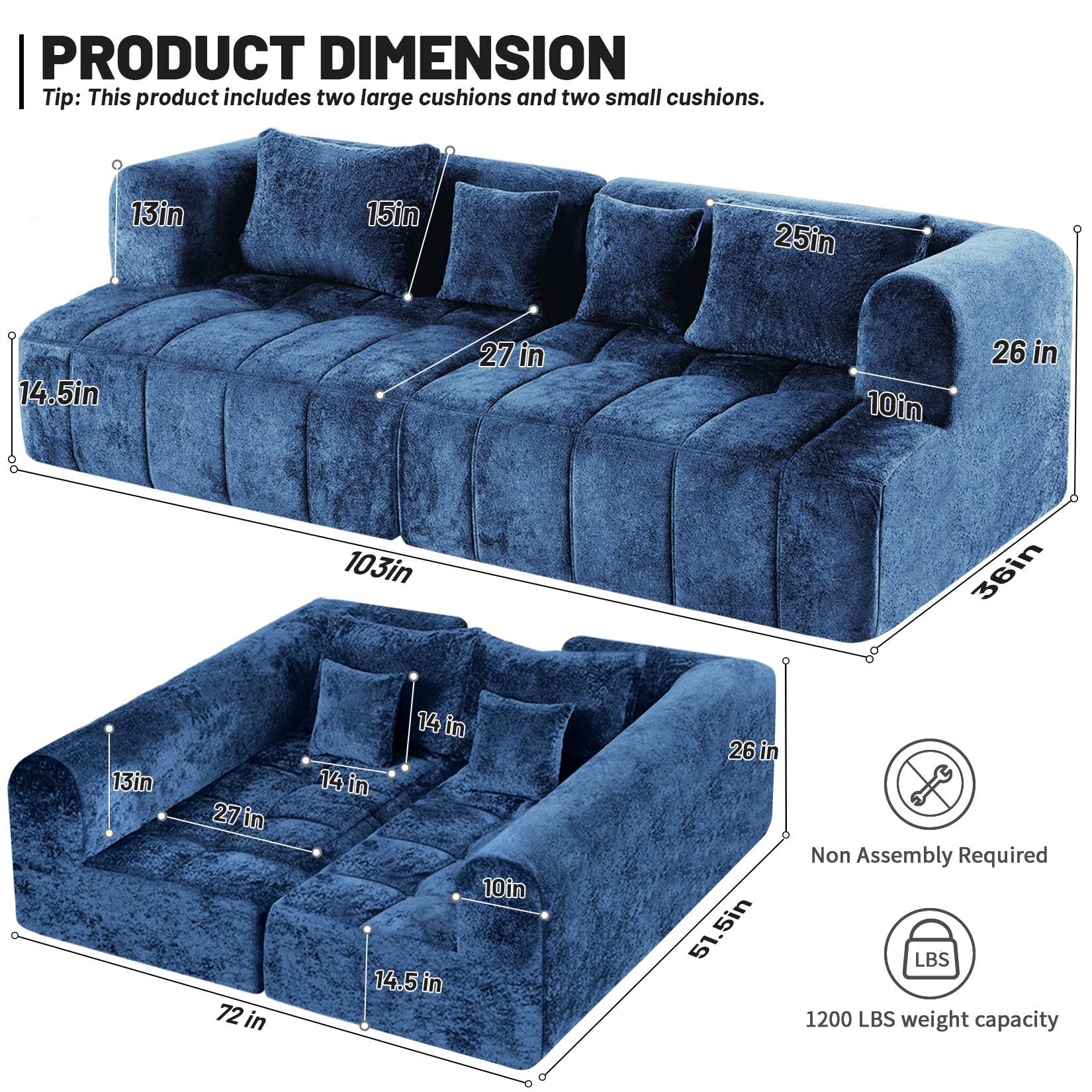 103" Modular Sectional Sofa Couch