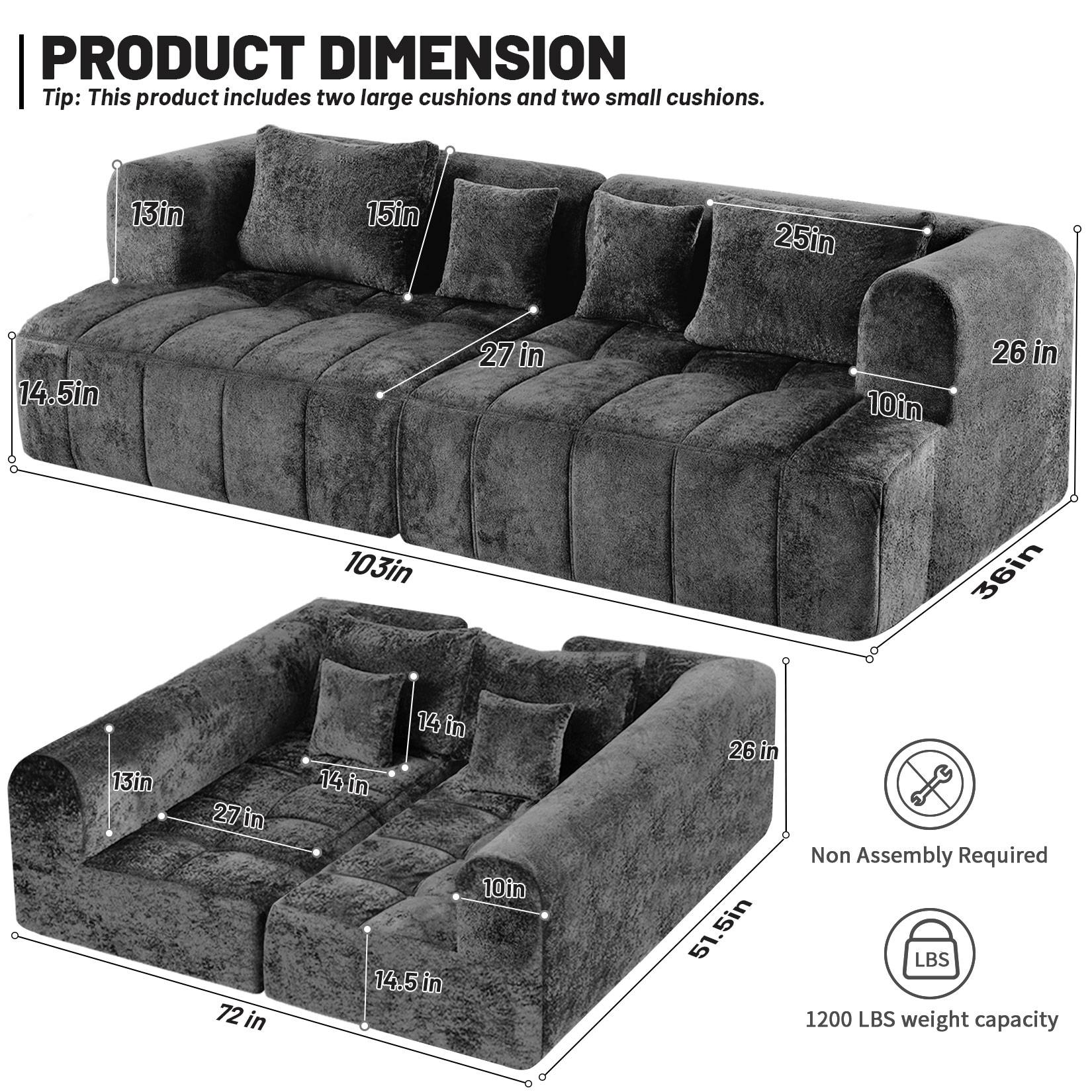 103" Modular Sectional Sofa Couch