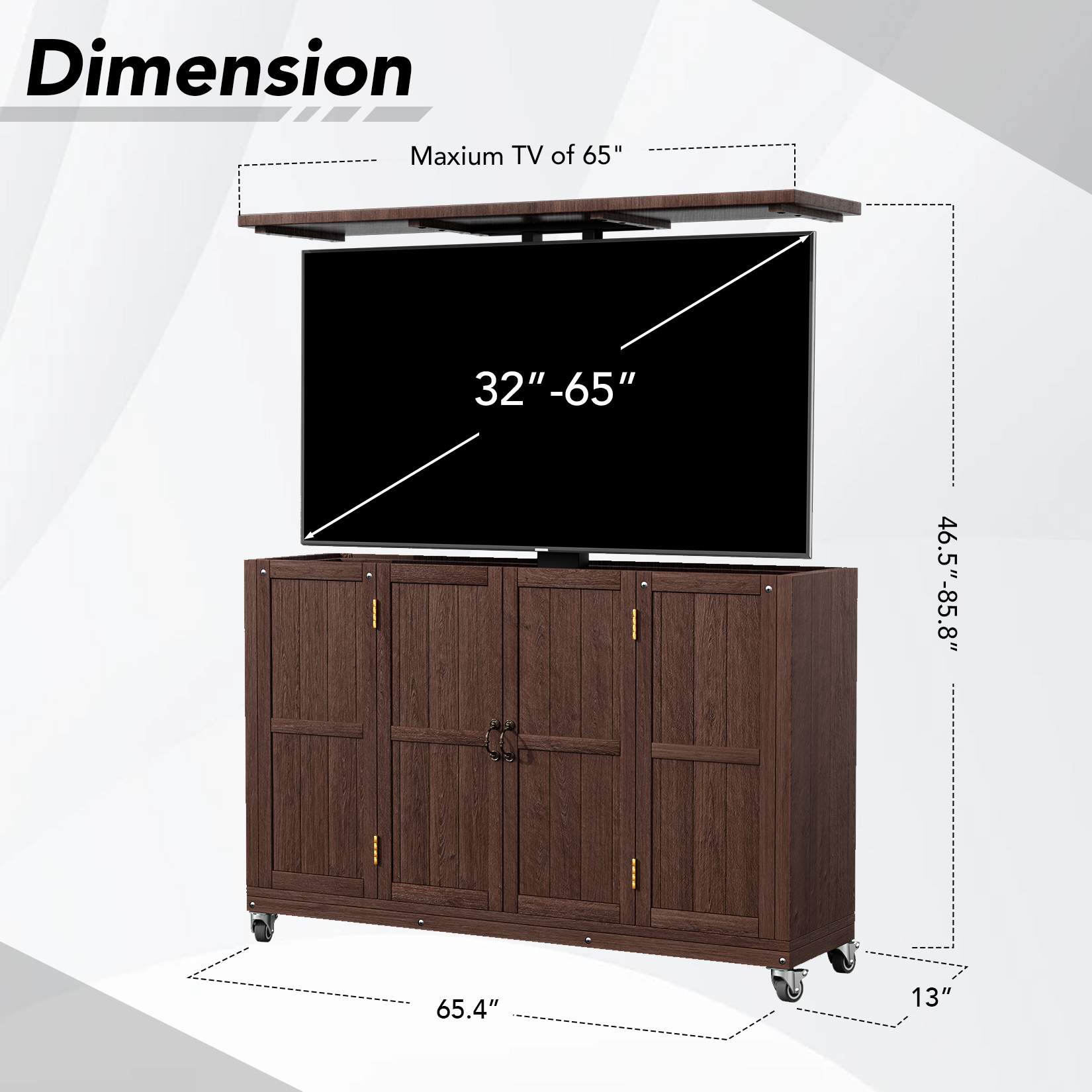 Solid Wood Outdoor Motorized TV Lift Cabinet with Lockable Wheels For 32-65" TVs