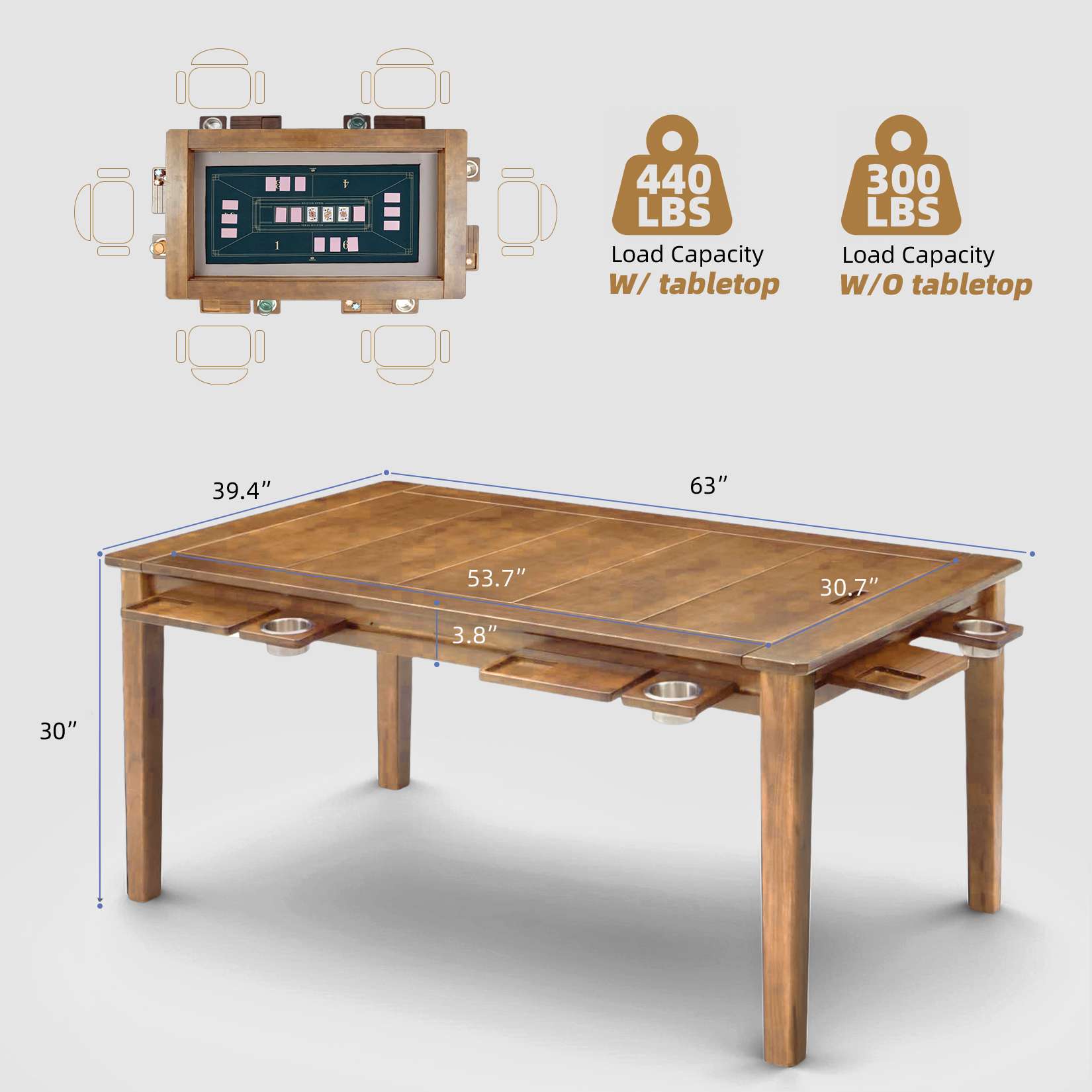 Avocahom Board Game Table for 4-6 with Removable Table Top