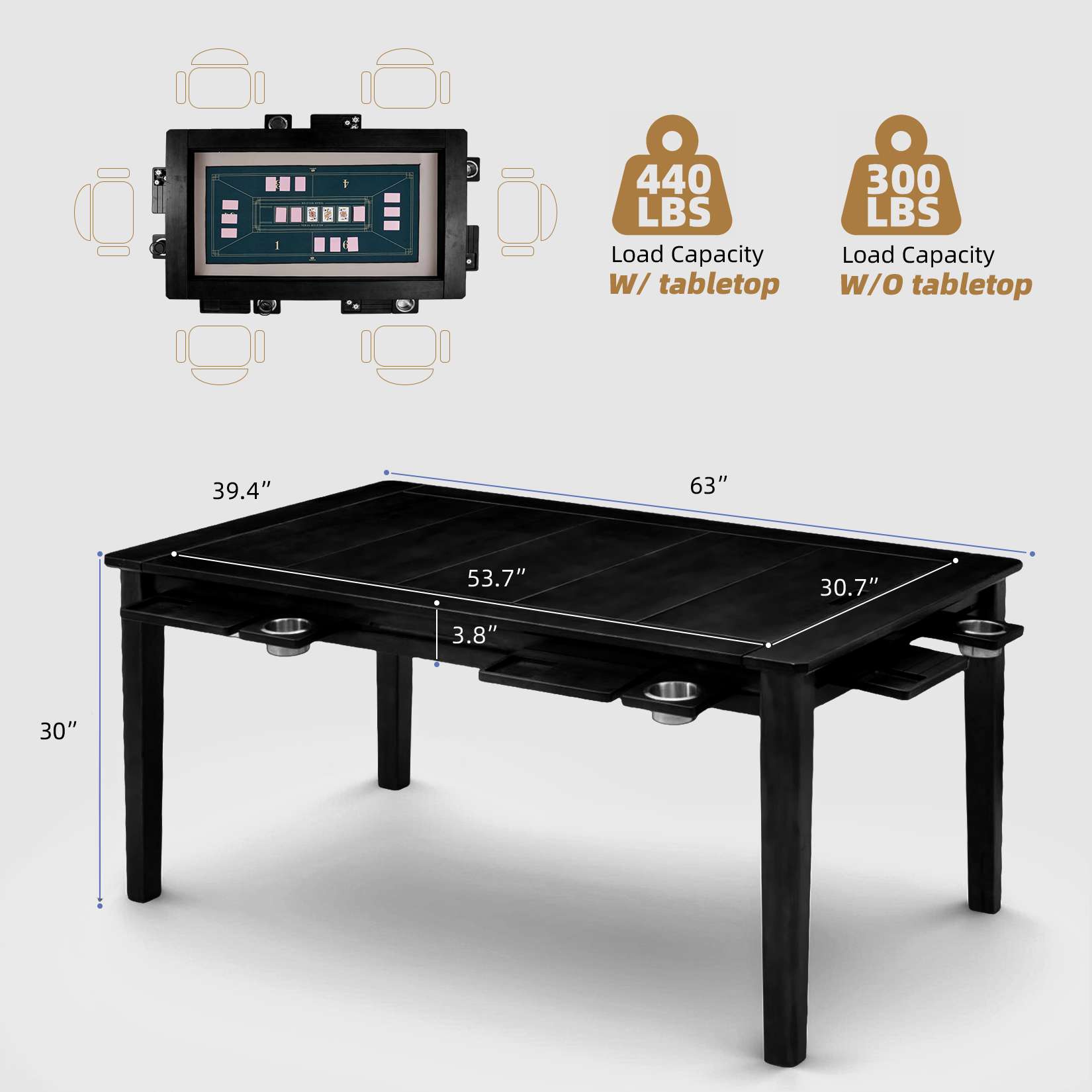 Avocahom Board Game Table for 4-6 with Removable Table Top