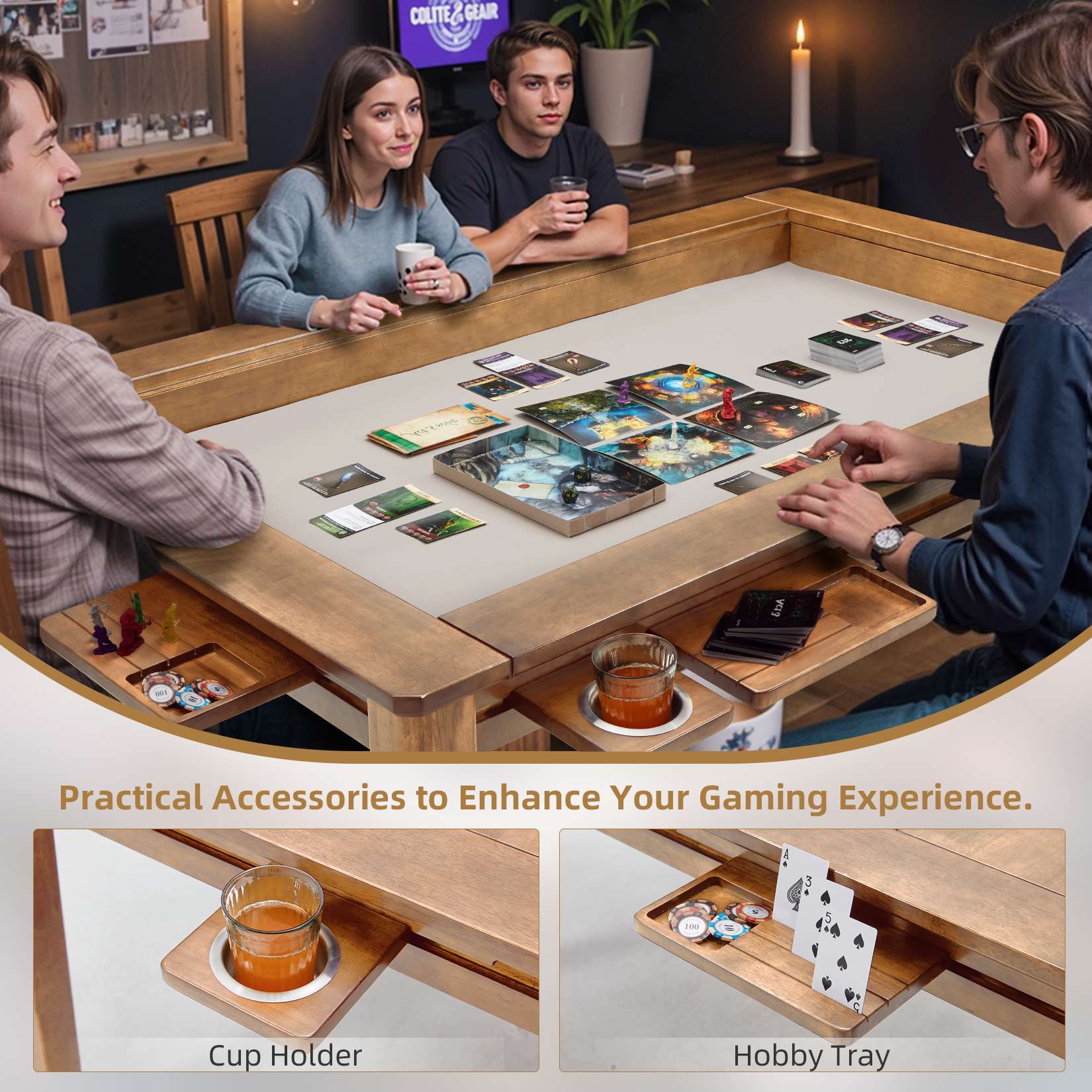 Avocahom Board Game Table for 4-6 with Removable Table Top
