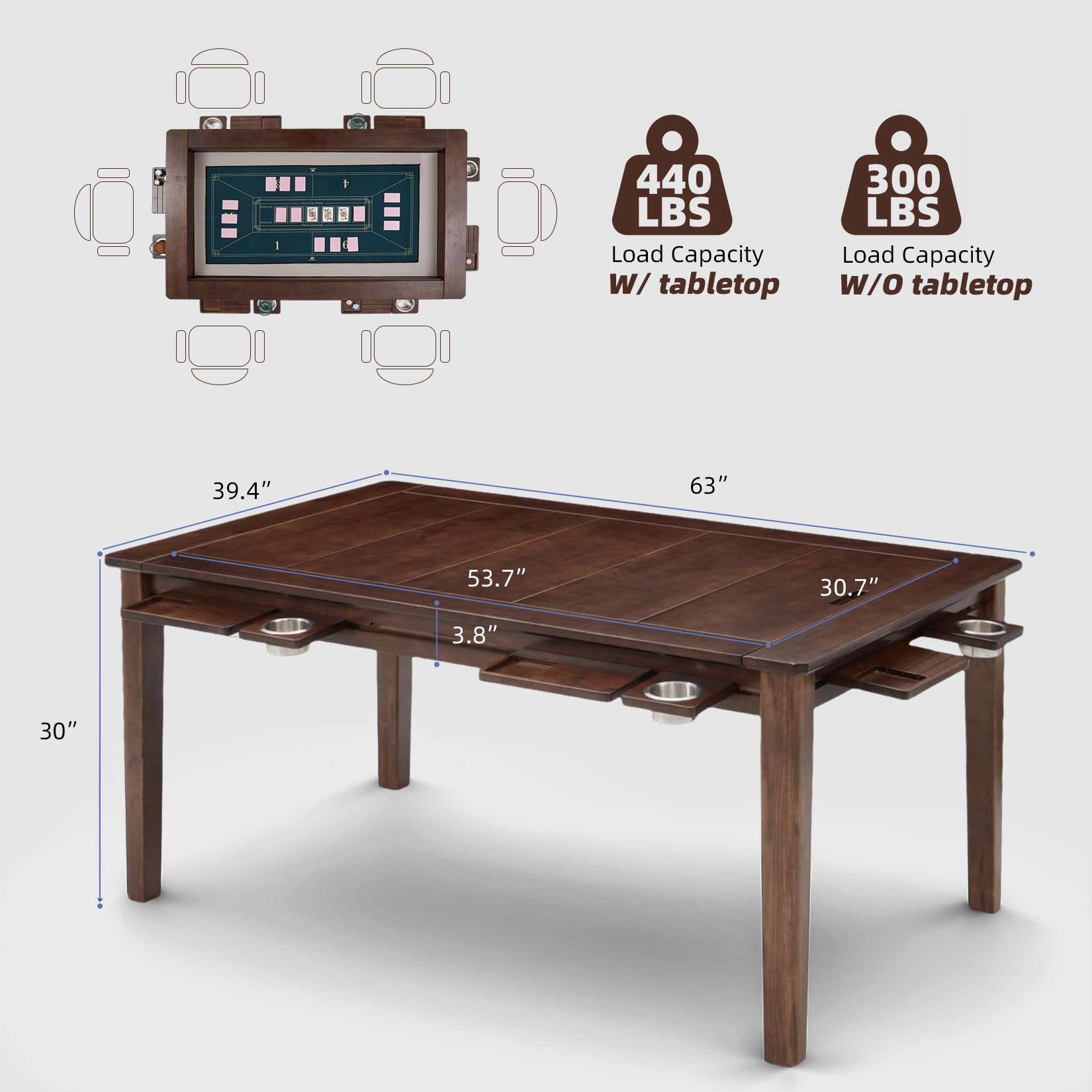 Avocahom Board Game Table for 4-6 with Removable Table Top