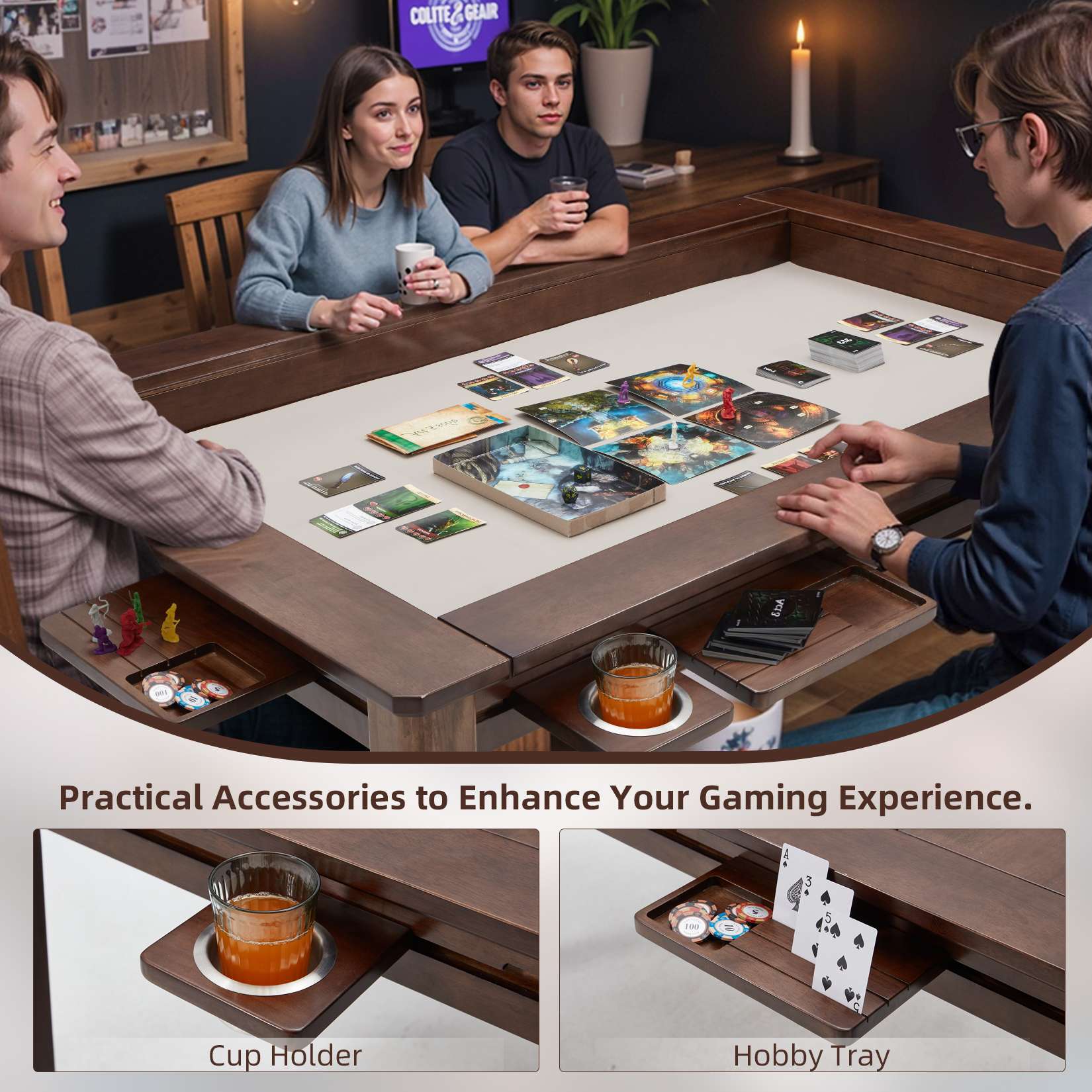 Avocahom Board Game Table for 4-6 with Removable Table Top