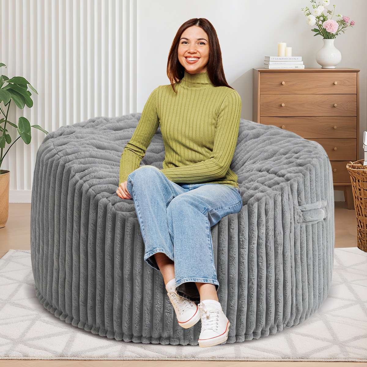 Avocahom Striped Plush Bean Bag Chair