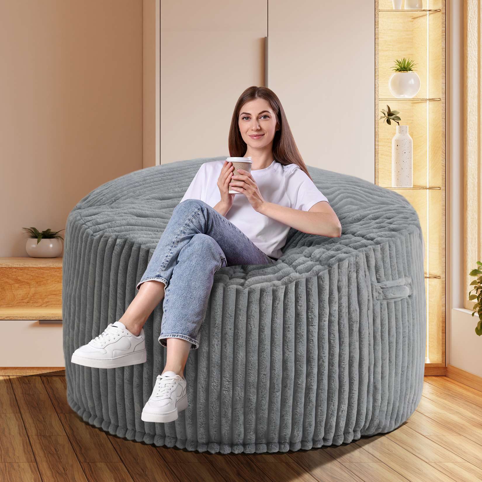 Avocahom Striped Plush Bean Bag Chair