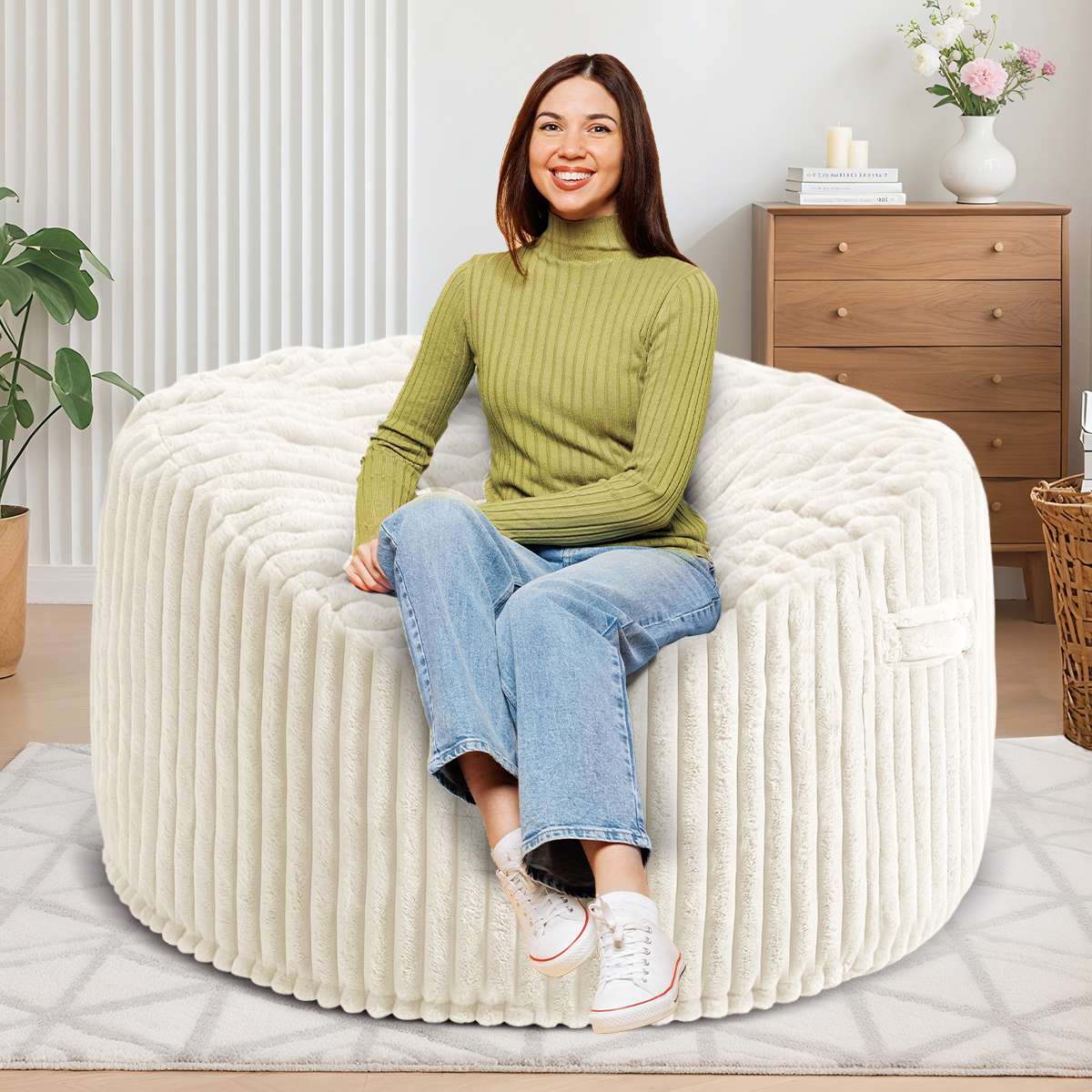 Avocahom Striped Plush Bean Bag Chair