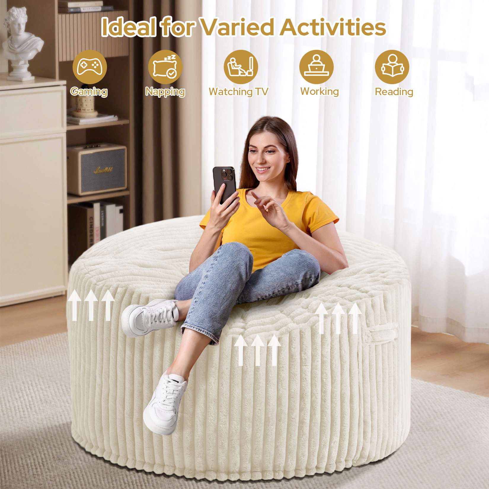 Avocahom Striped Plush Bean Bag Chair