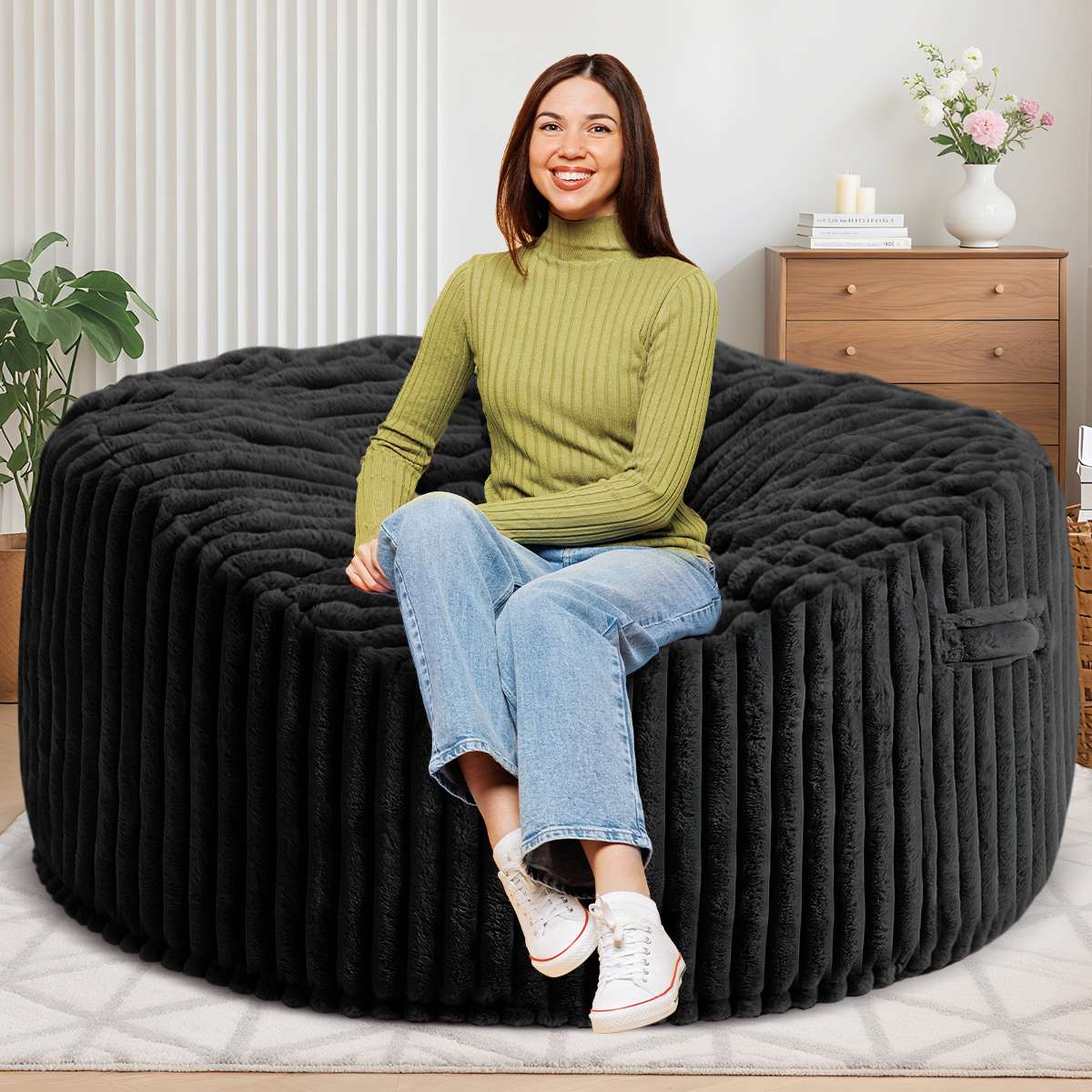 Avocahom Striped Plush Bean Bag Chair