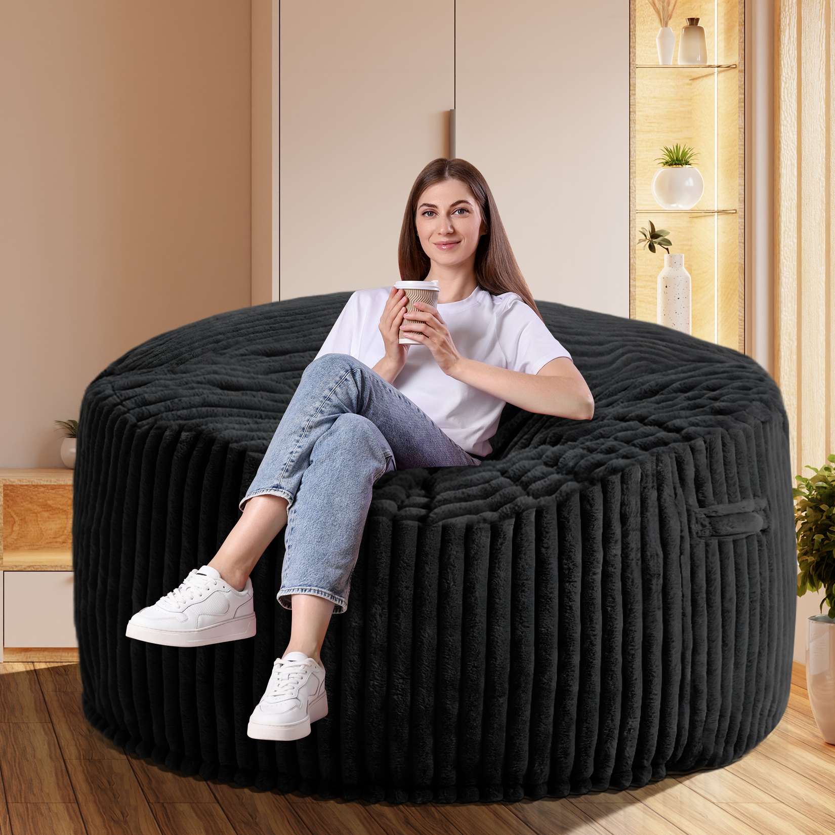 Avocahom Striped Plush Bean Bag Chair