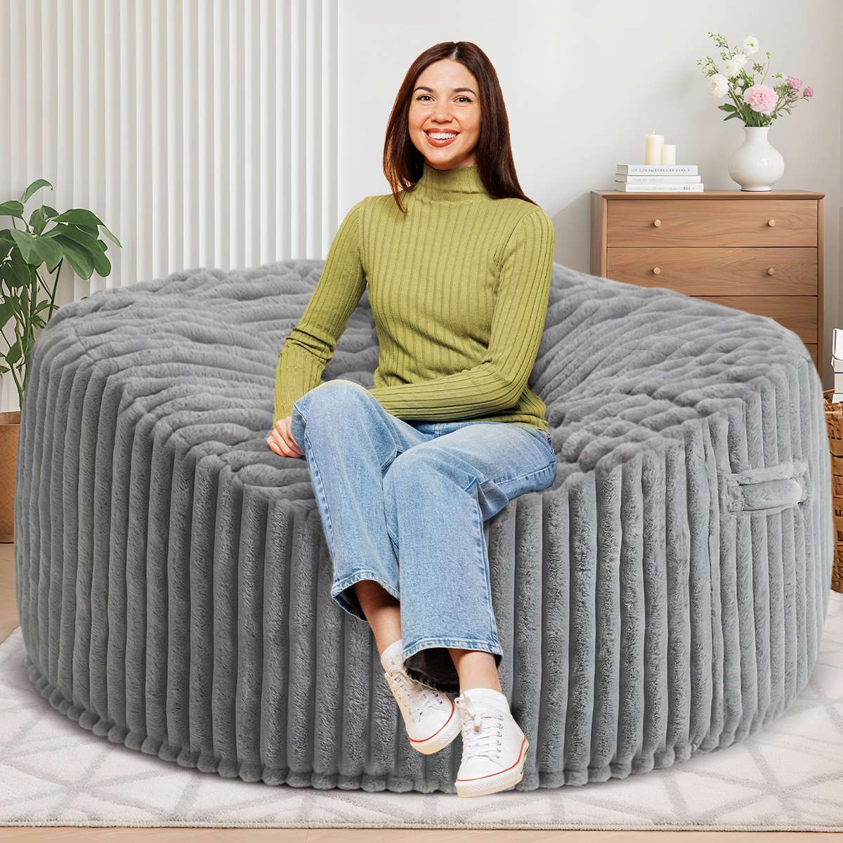 Avocahom Striped Plush Bean Bag Chair