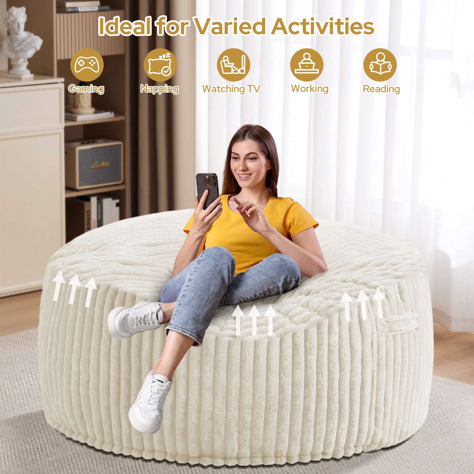 Avocahom Striped Plush Bean Bag Chair