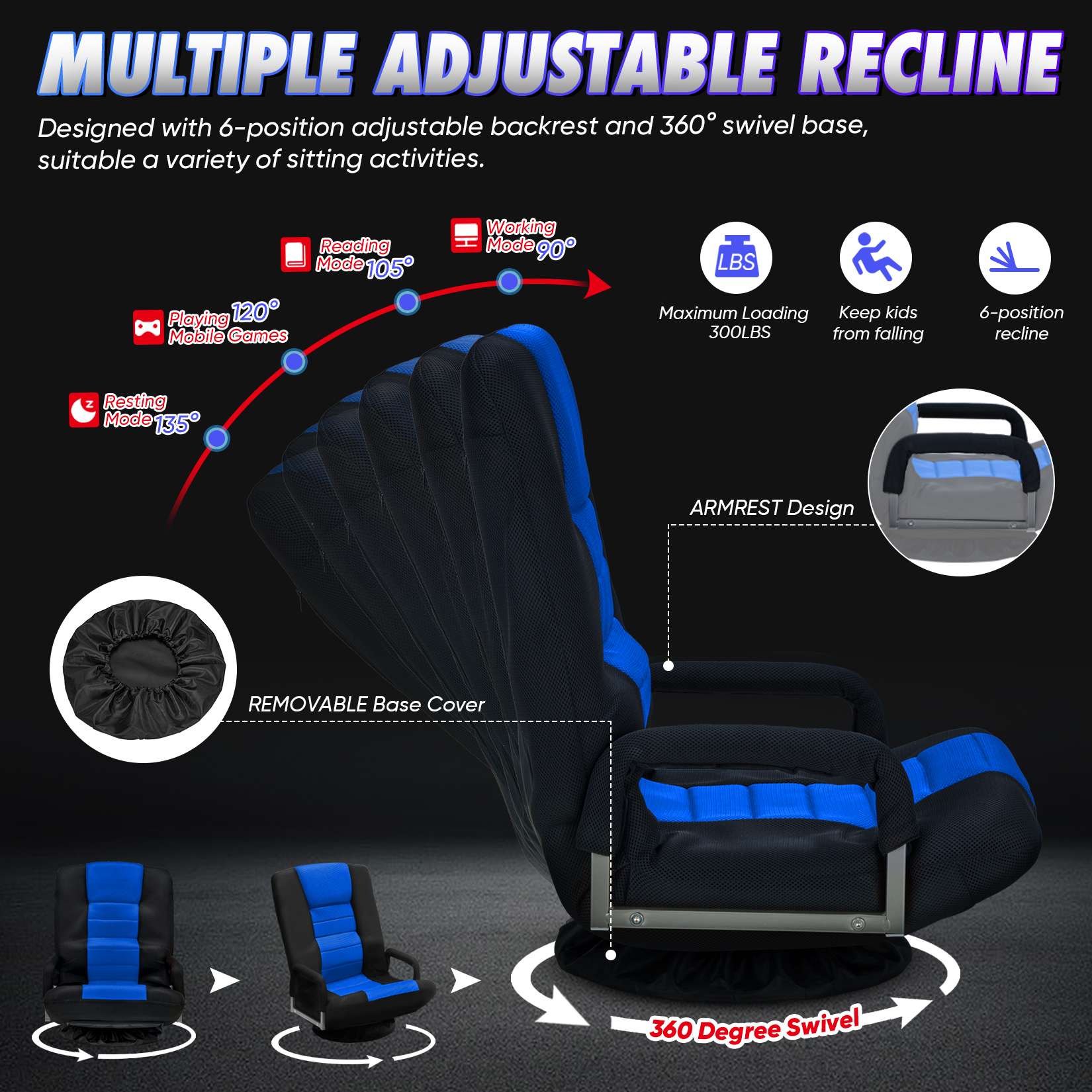 Avocahom Swivel Floor Gaming Chair w/Armrests