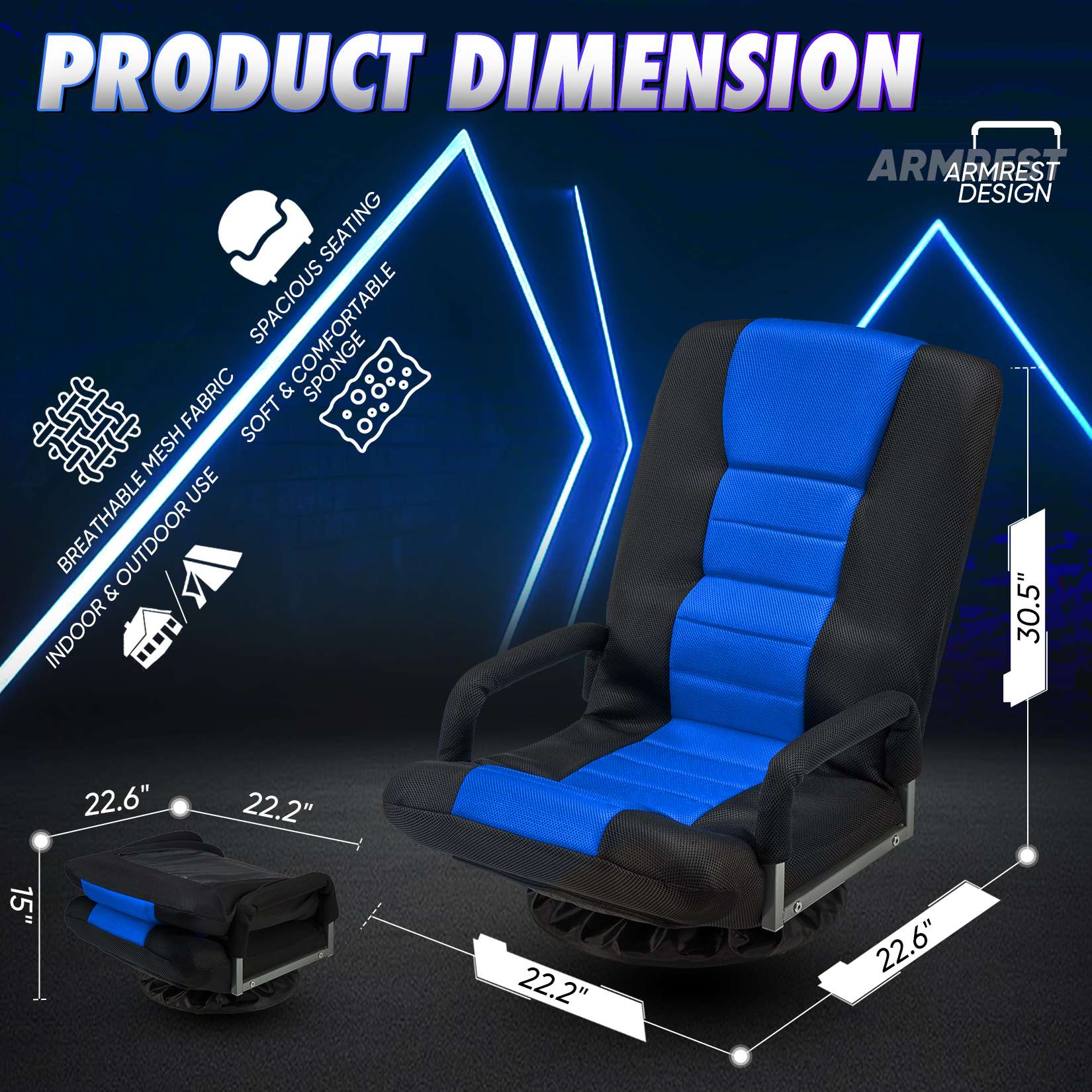 Avocahom Swivel Floor Gaming Chair w/Armrests
