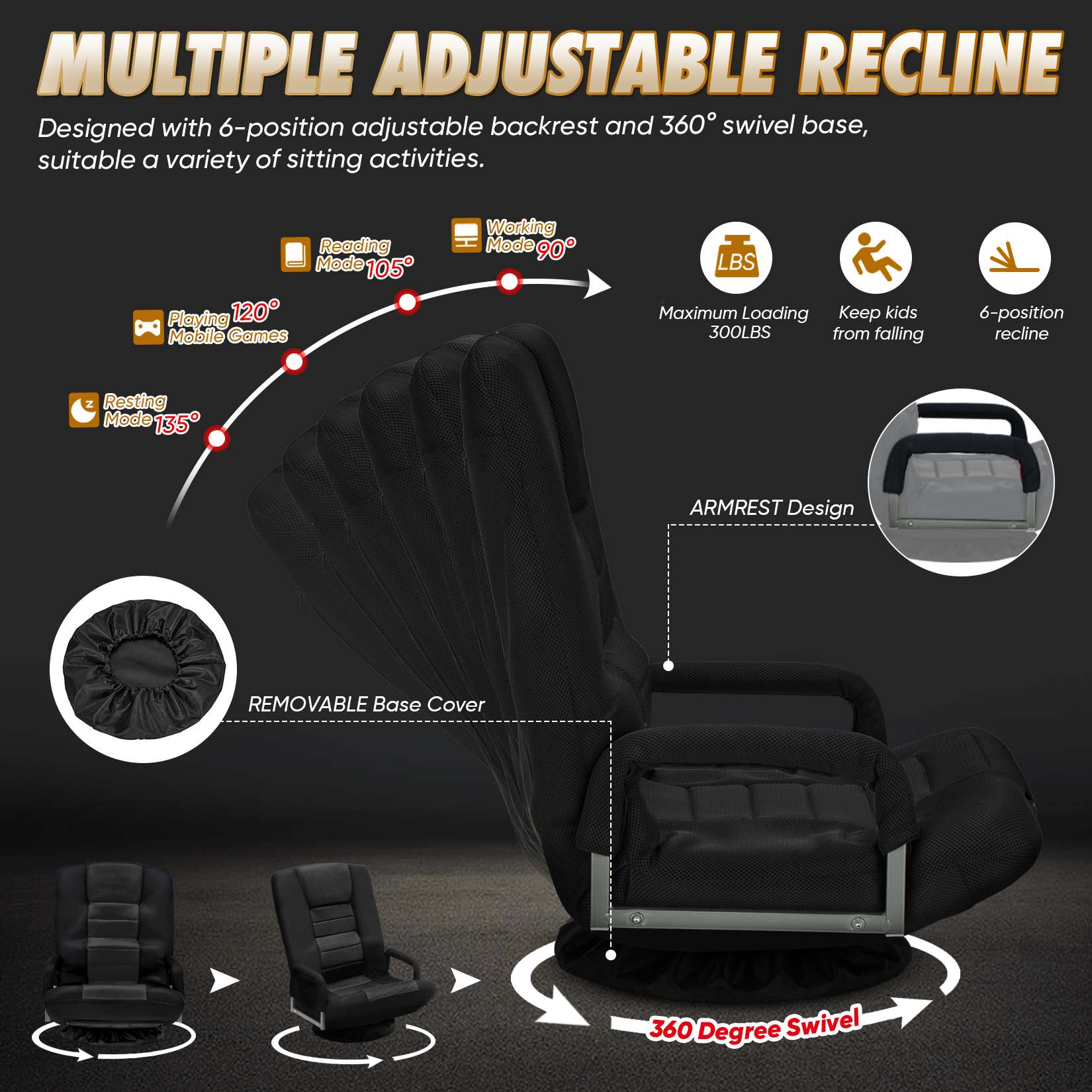 Avocahom Swivel Floor Gaming Chair w/Armrests