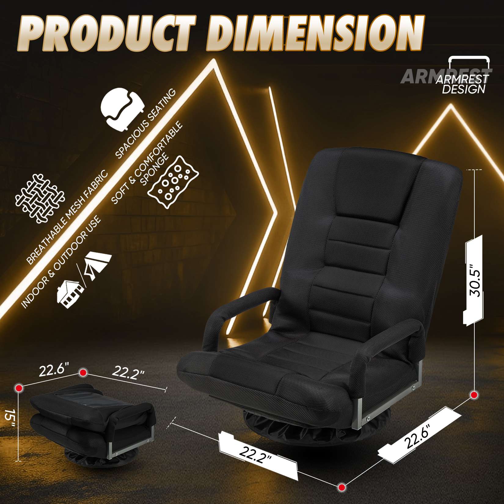Avocahom Swivel Floor Gaming Chair w/Armrests