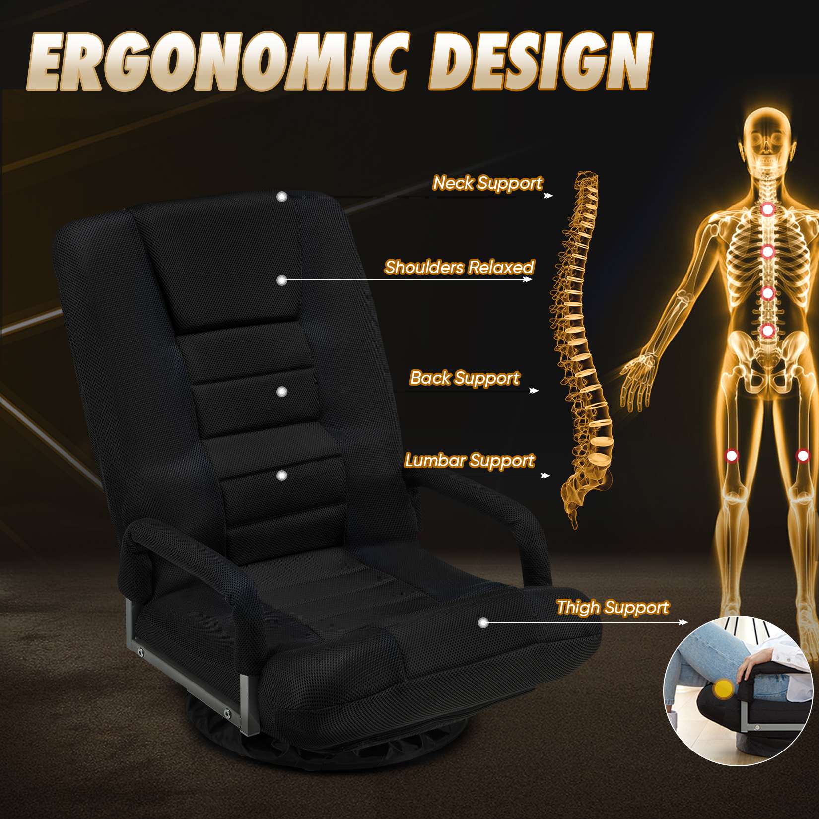 Avocahom Swivel Floor Gaming Chair w/Armrests