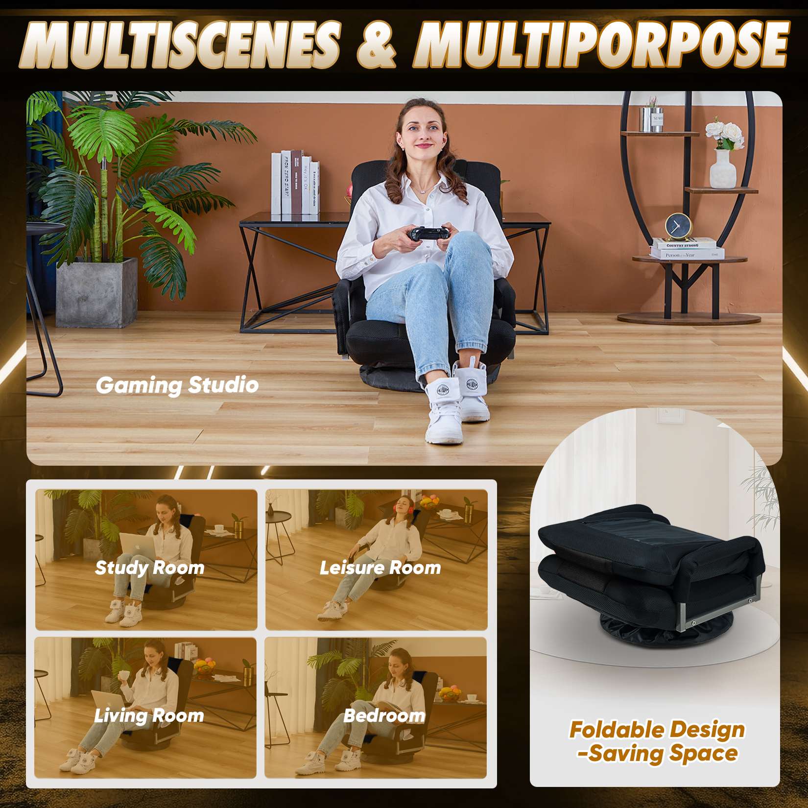 Avocahom Swivel Floor Gaming Chair w/Armrests