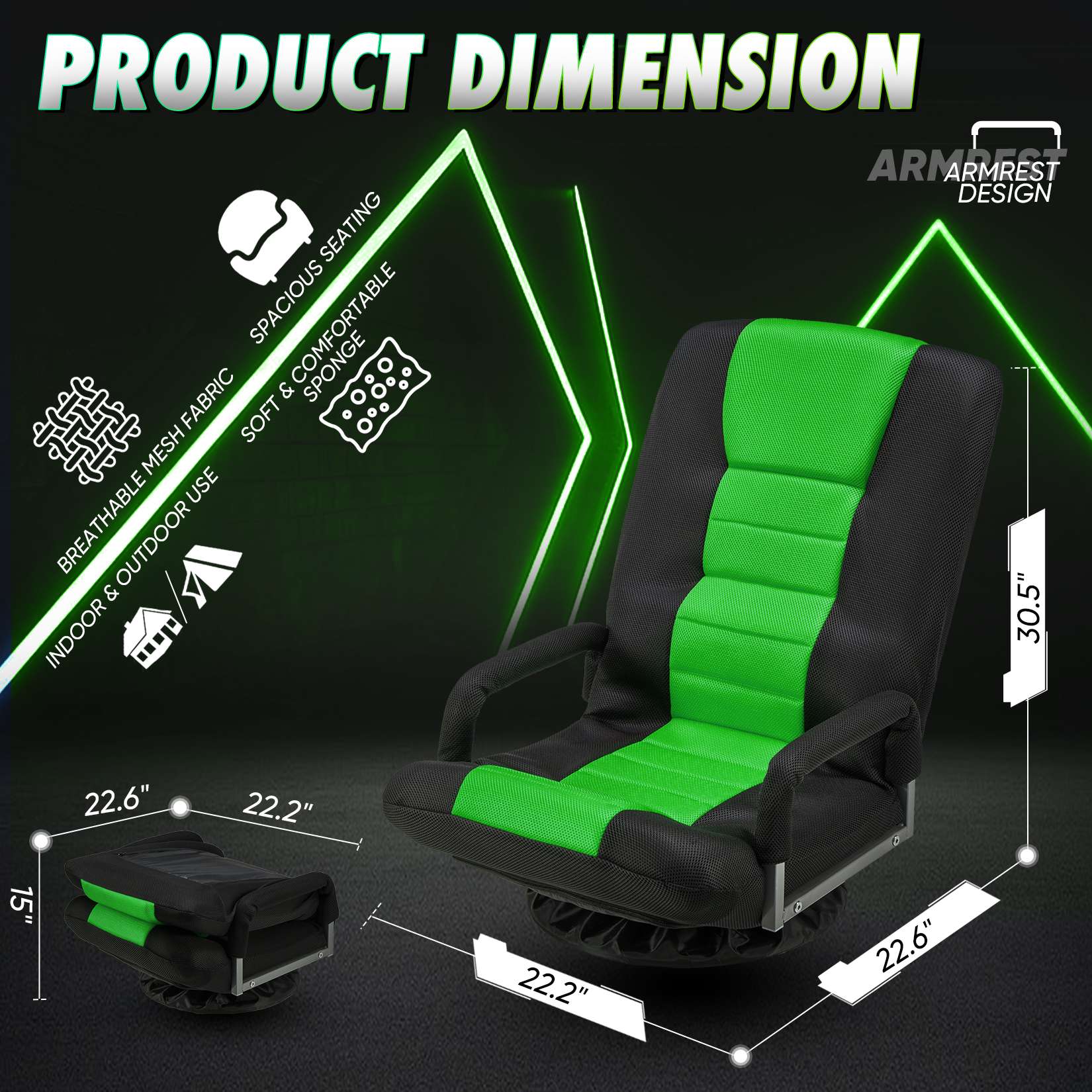 Avocahom Swivel Floor Gaming Chair w/Armrests