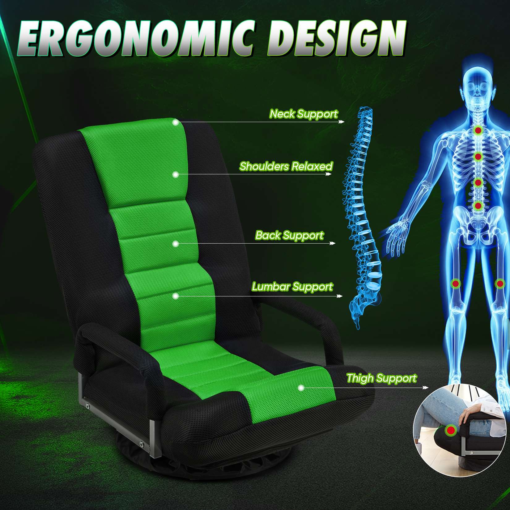 Avocahom Swivel Floor Gaming Chair w/Armrests