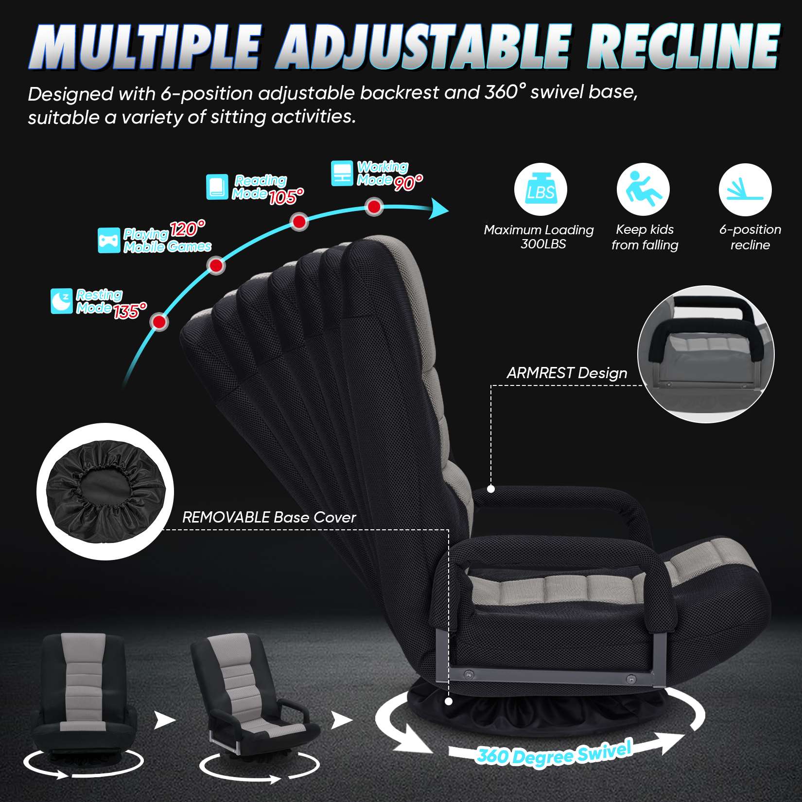 Avocahom Swivel Floor Gaming Chair w/Armrests