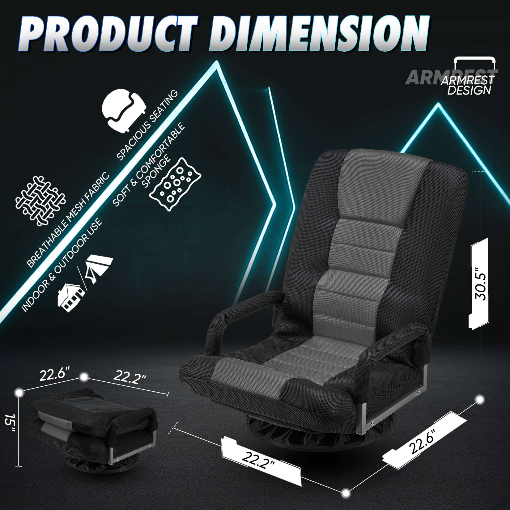 Avocahom Swivel Floor Gaming Chair w/Armrests