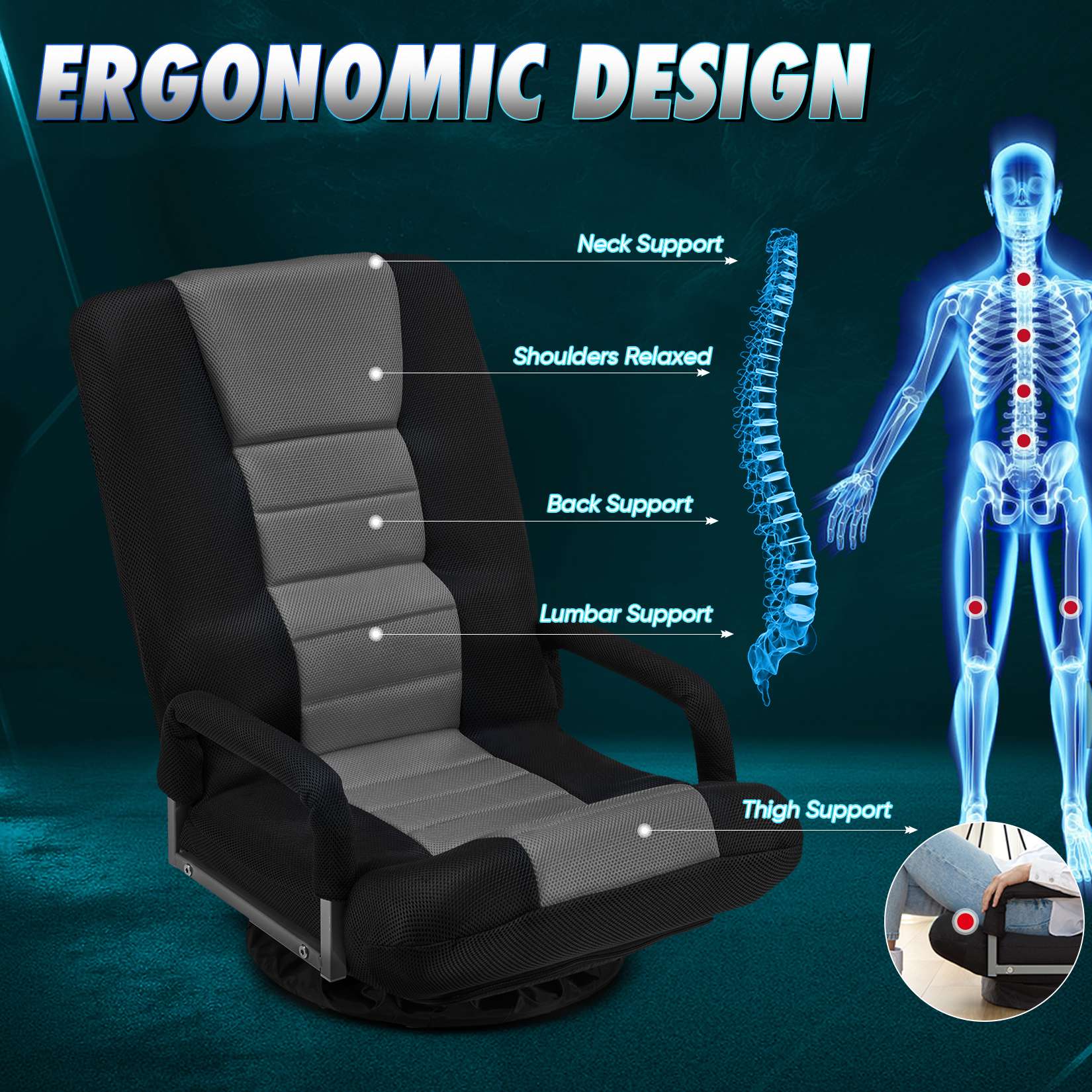 Avocahom Swivel Floor Gaming Chair w/Armrests