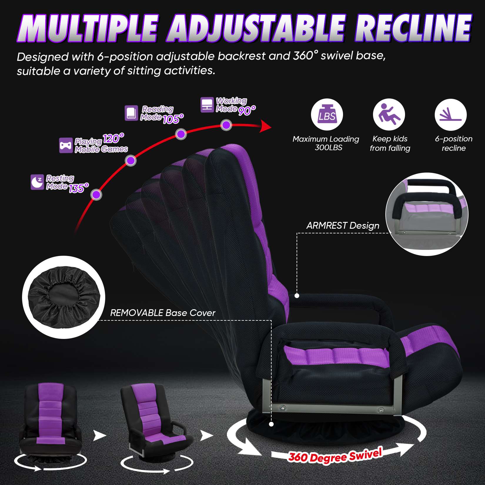 Avocahom Swivel Floor Gaming Chair w/Armrests