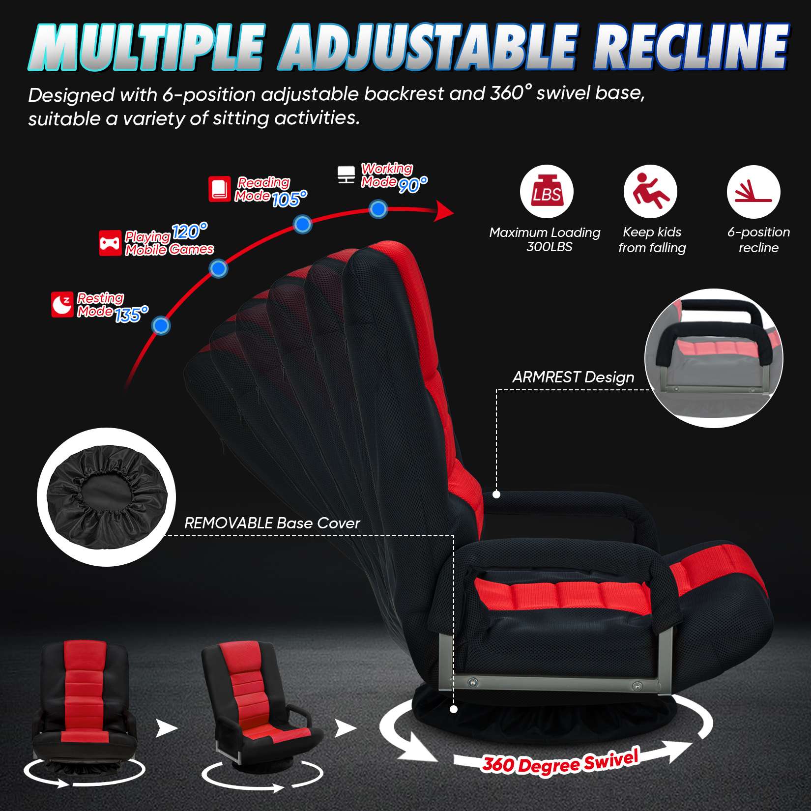 Avocahom Swivel Floor Gaming Chair w/Armrests