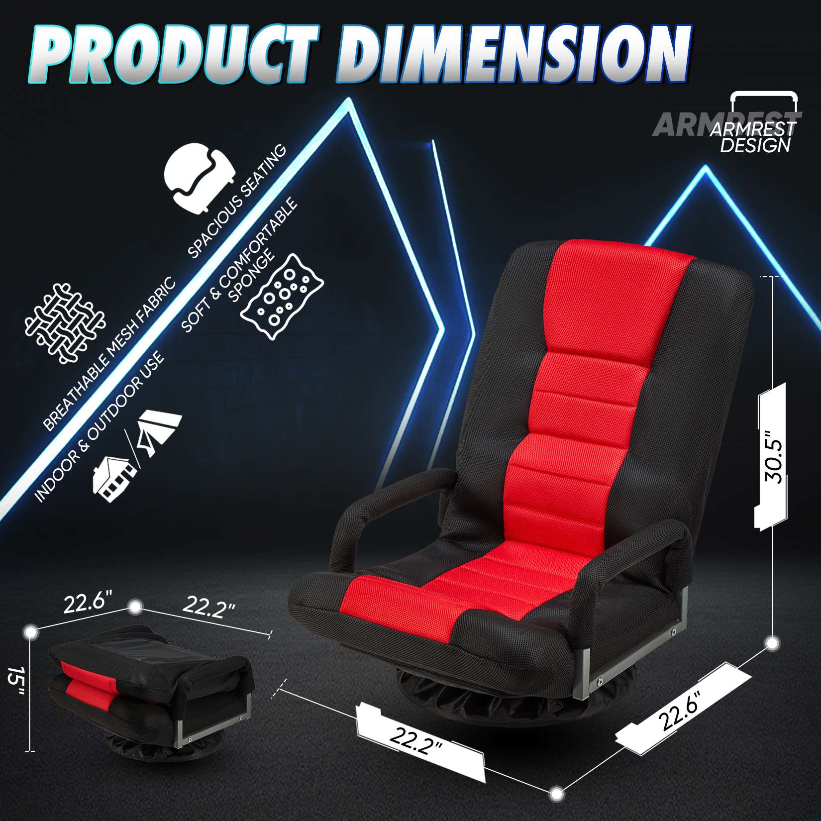 Avocahom Swivel Floor Gaming Chair w/Armrests
