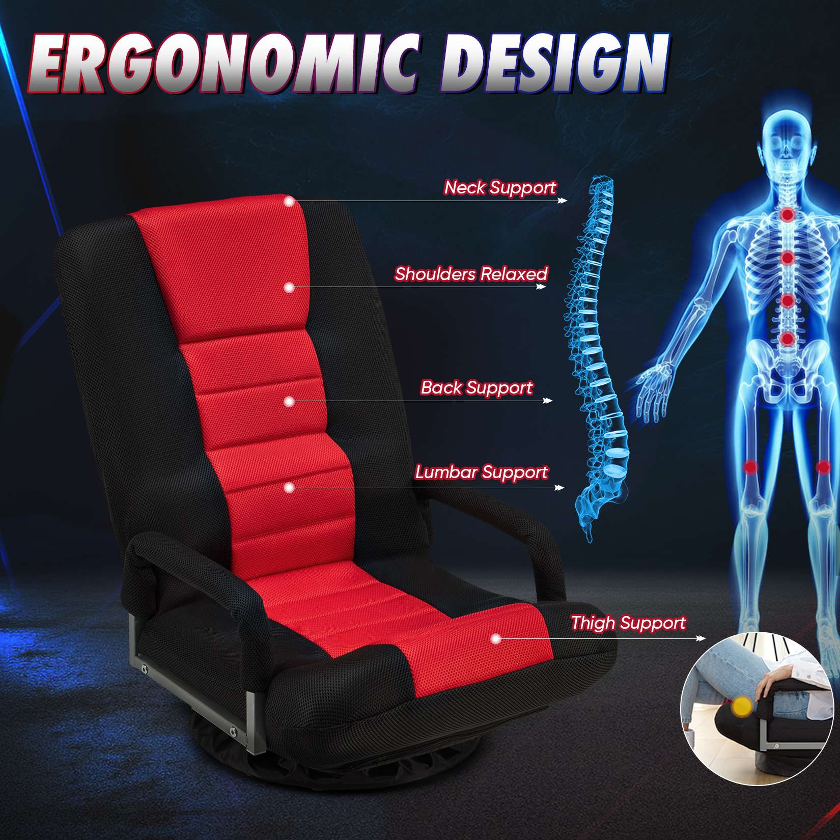 Avocahom Swivel Floor Gaming Chair w/Armrests