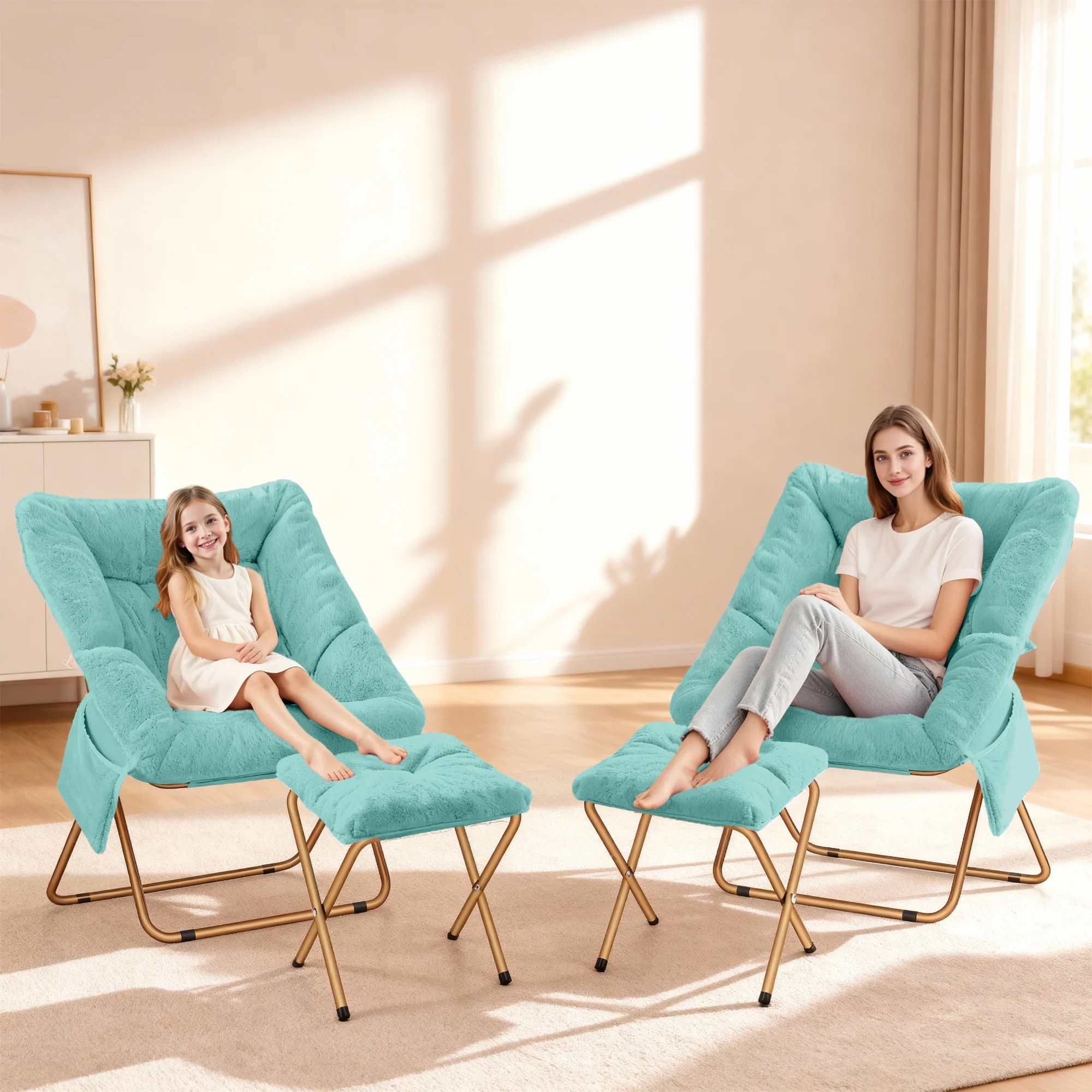 Comfy Saucer Chair, Foldable Living Room Chairs, Soft Faux Fur Lounge Chair for Bedroom, Reading Chairs for Adults,Teens, X-Large