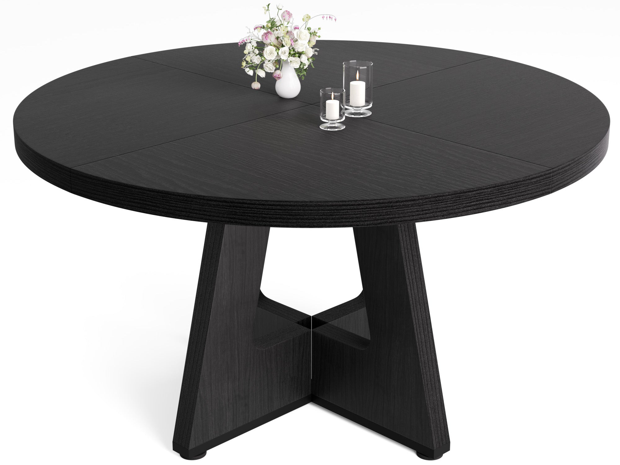 Round Dining Table for 4-6 People, 47" Dining Room Table with Wooden Pedestal Base for Kitchen, Dining Room, Table Only