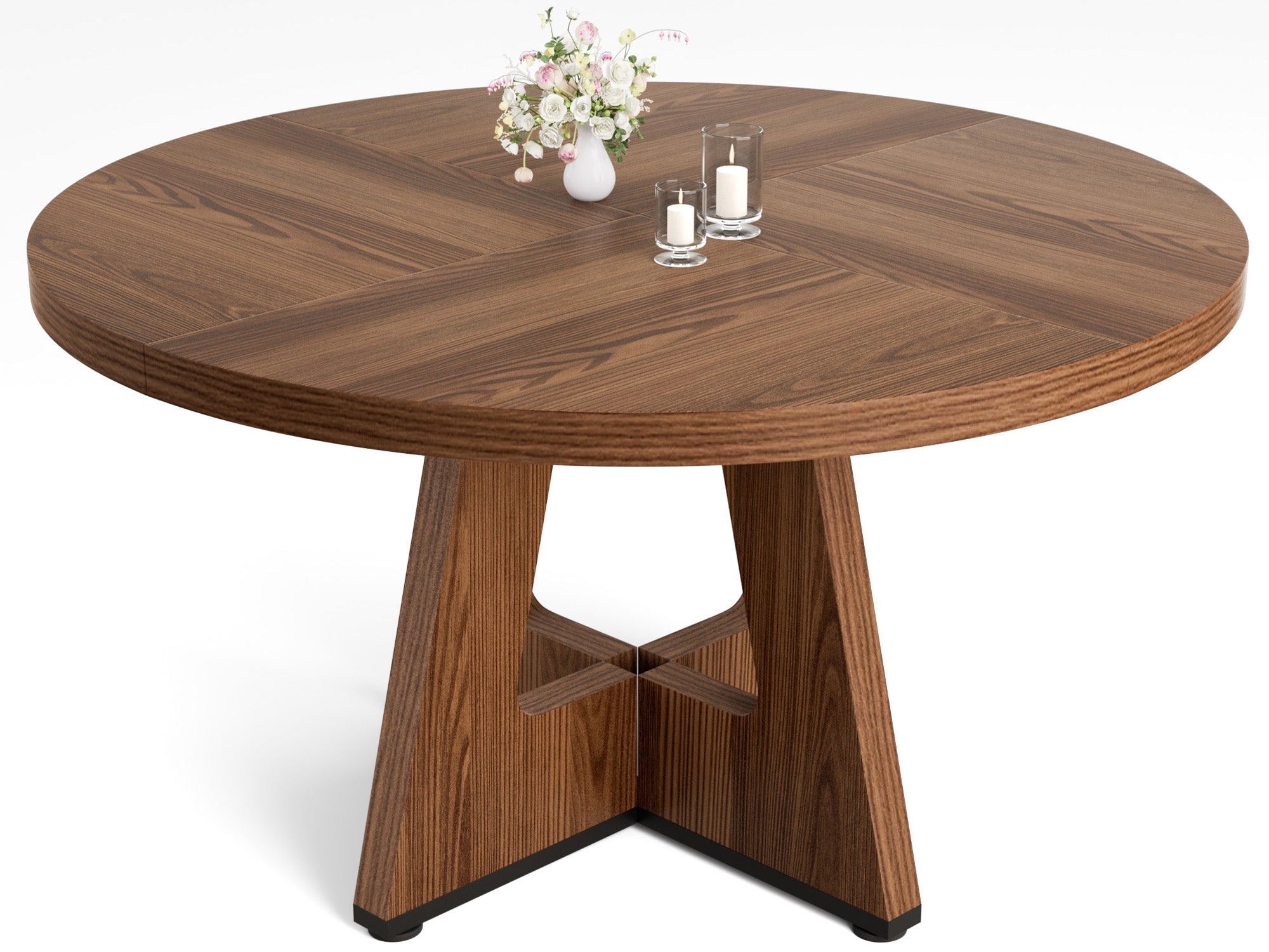 Round Dining Table for 4-6 People, 47" Dining Room Table with Wooden Pedestal Base for Kitchen, Dining Room, Table Only