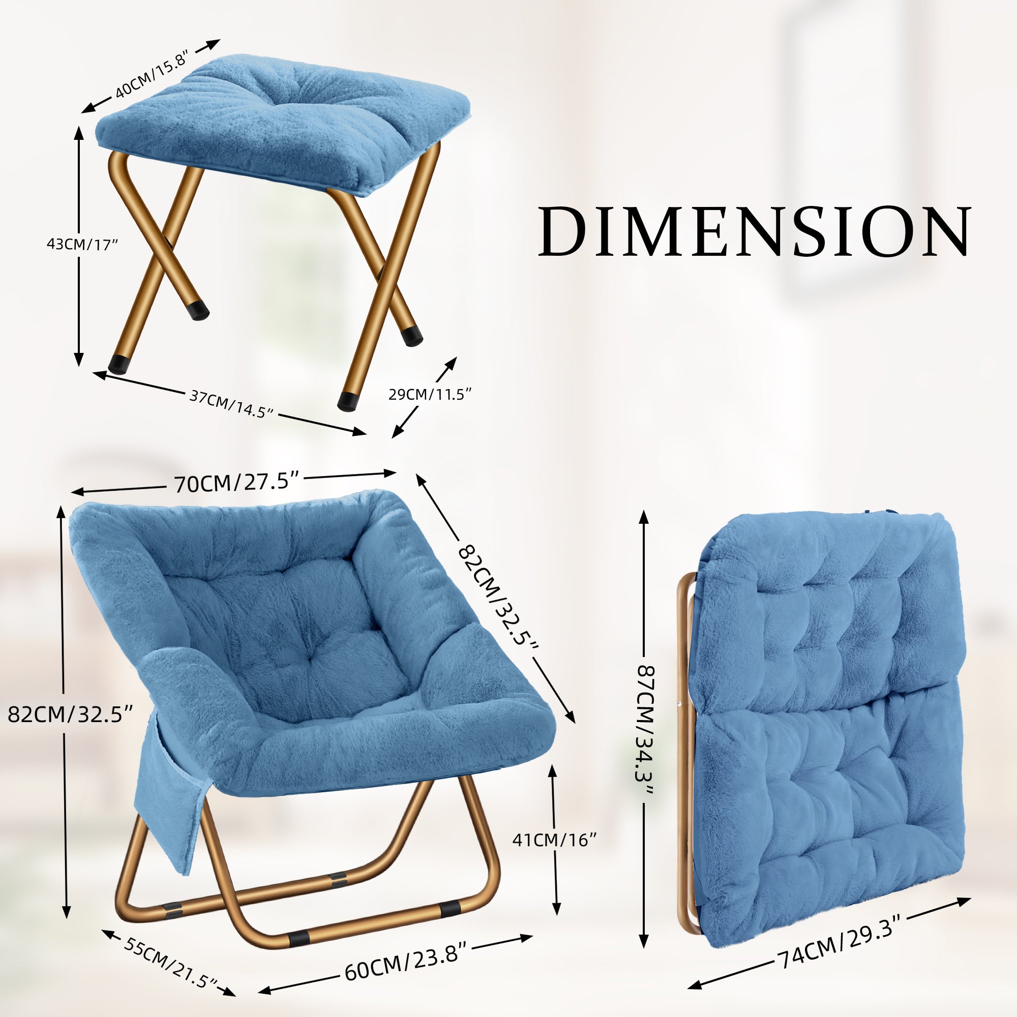 Comfy Saucer Chair, Foldable Living Room Chairs, Soft Faux Fur Lounge Chair for Bedroom, Reading Chairs for Adults,Teens, X-Large