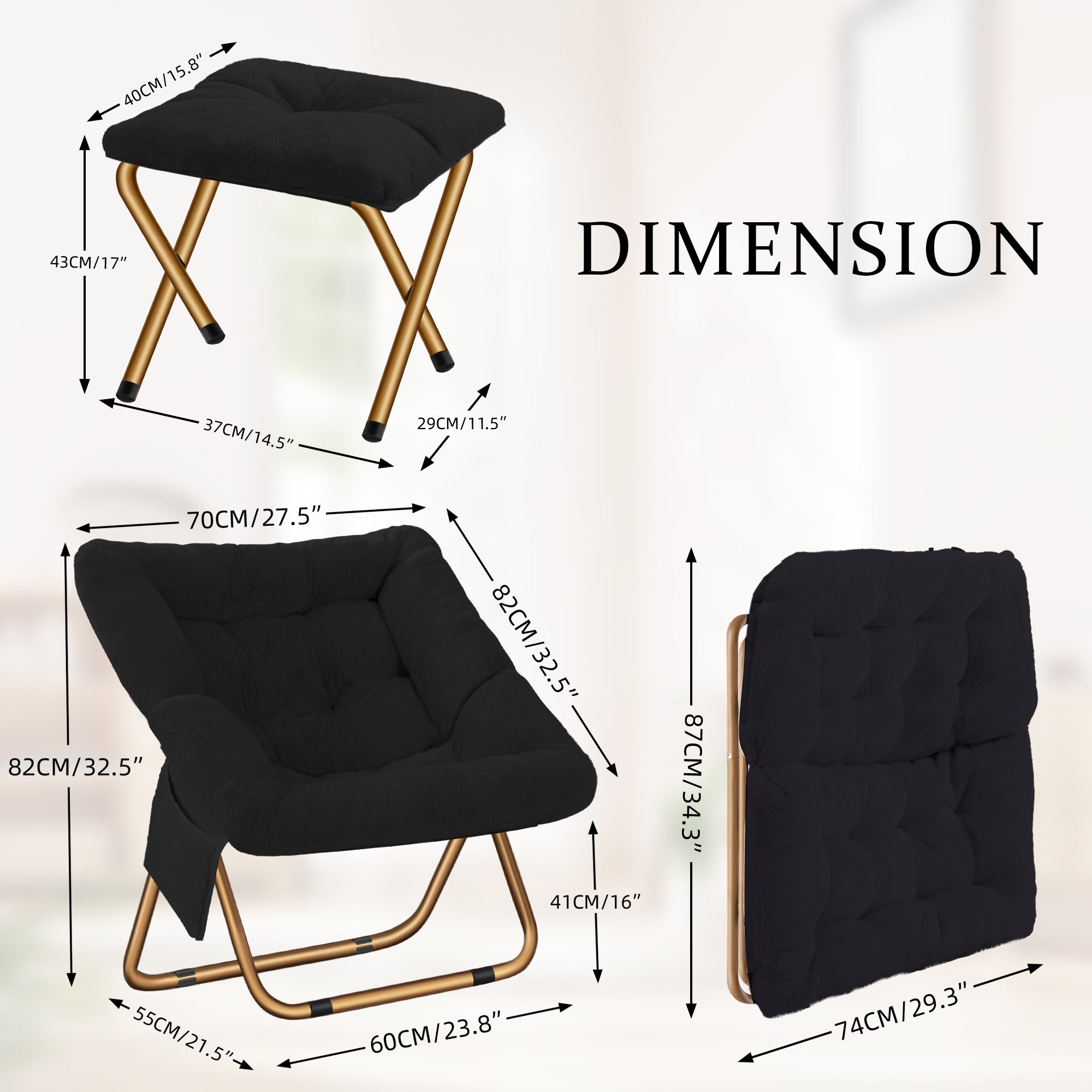 Comfy Saucer Chair, Foldable Living Room Chairs, Soft Faux Fur Lounge Chair for Bedroom, Reading Chairs for Adults,Teens, X-Large