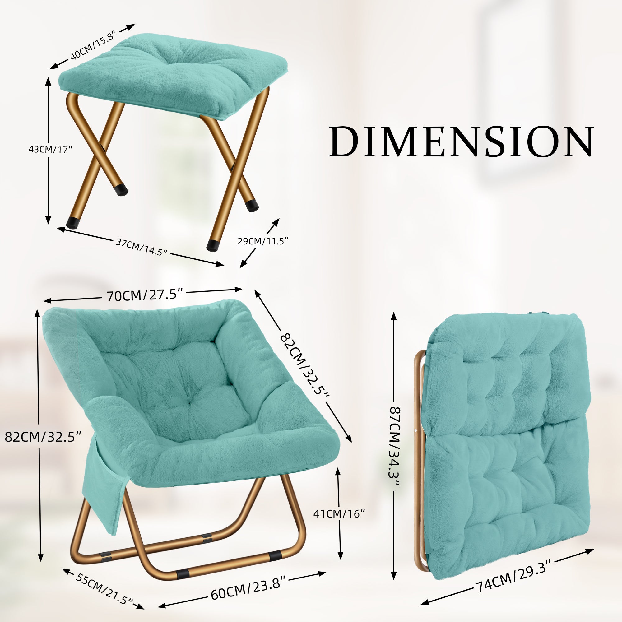 Comfy Saucer Chair, Foldable Living Room Chairs, Soft Faux Fur Lounge Chair for Bedroom, Reading Chairs for Adults,Teens, X-Large